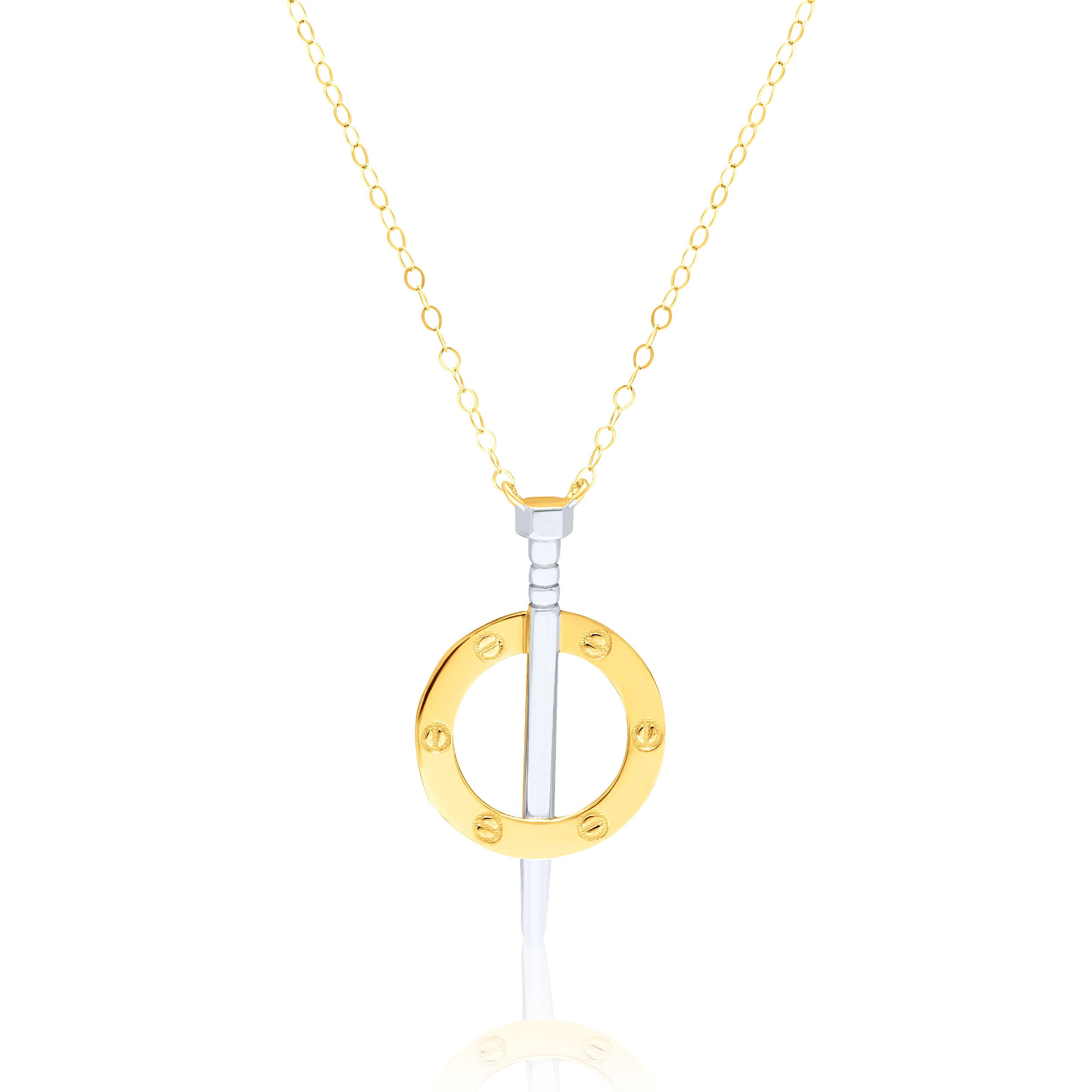 18K Pure Gold 2 Color Round Nail Stone Necklace Talagold