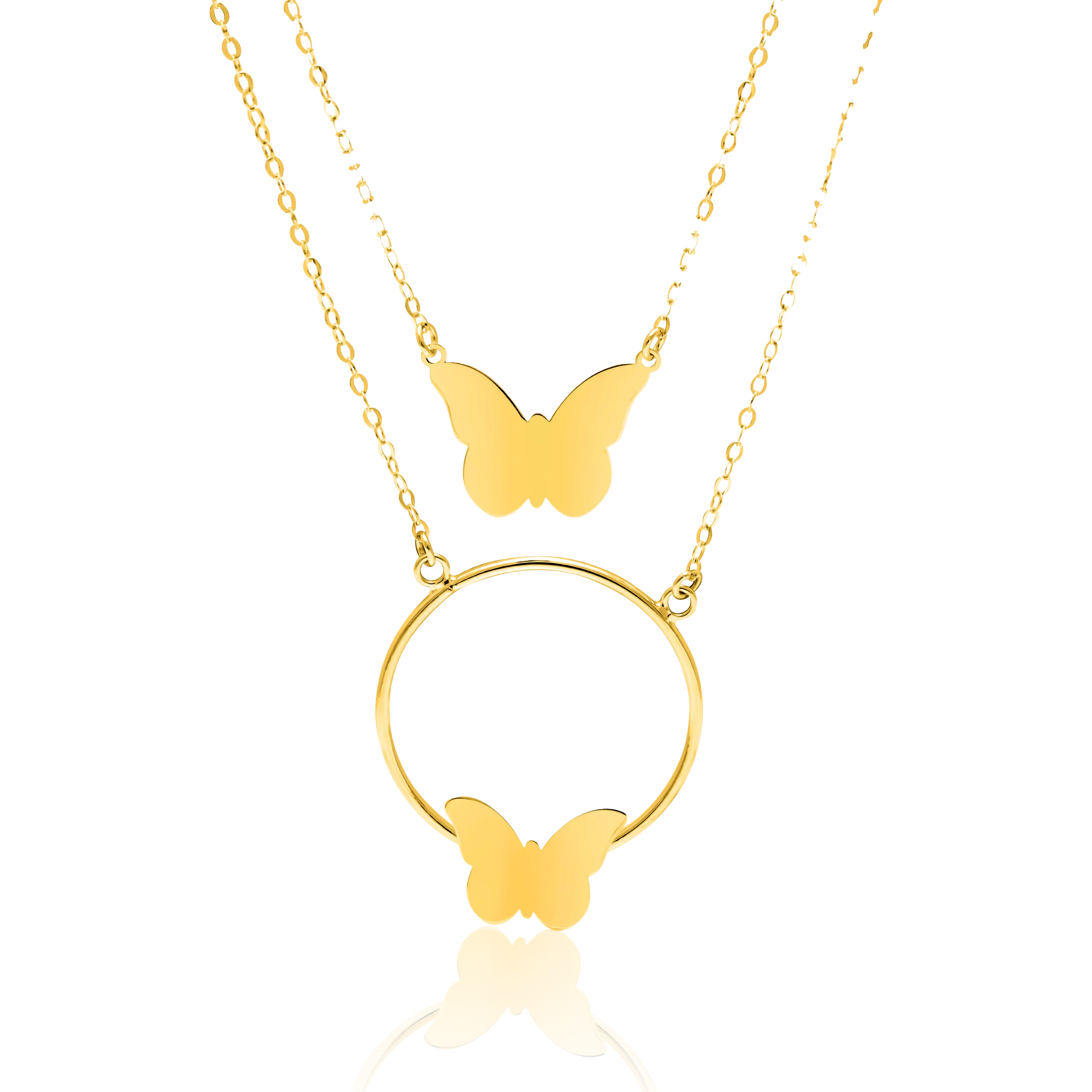 18K Pure Gold 2 Layer Butterfly Ring Necklace Talagold