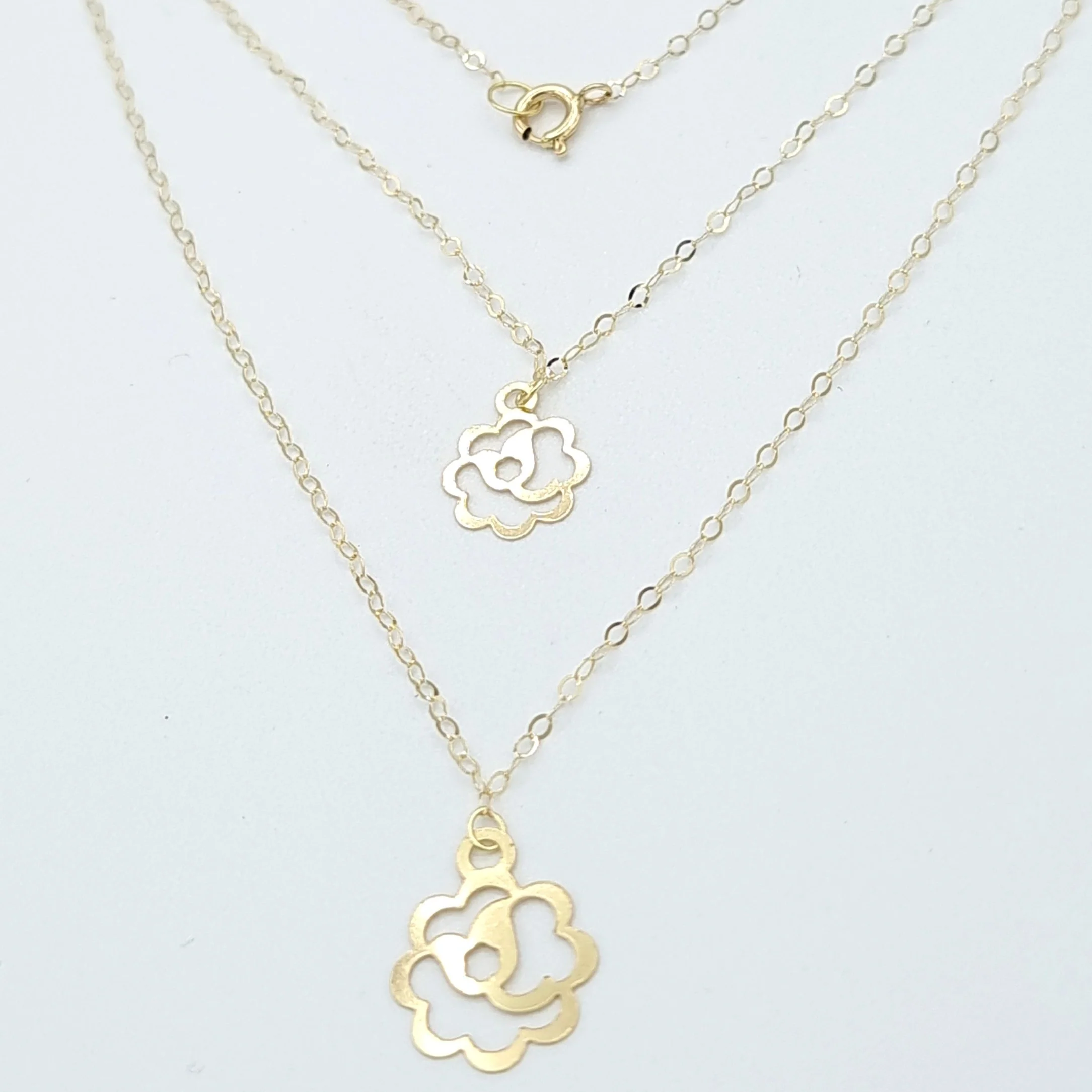 18K Pure Gold 2 Layer Flower Necklace - Image 5