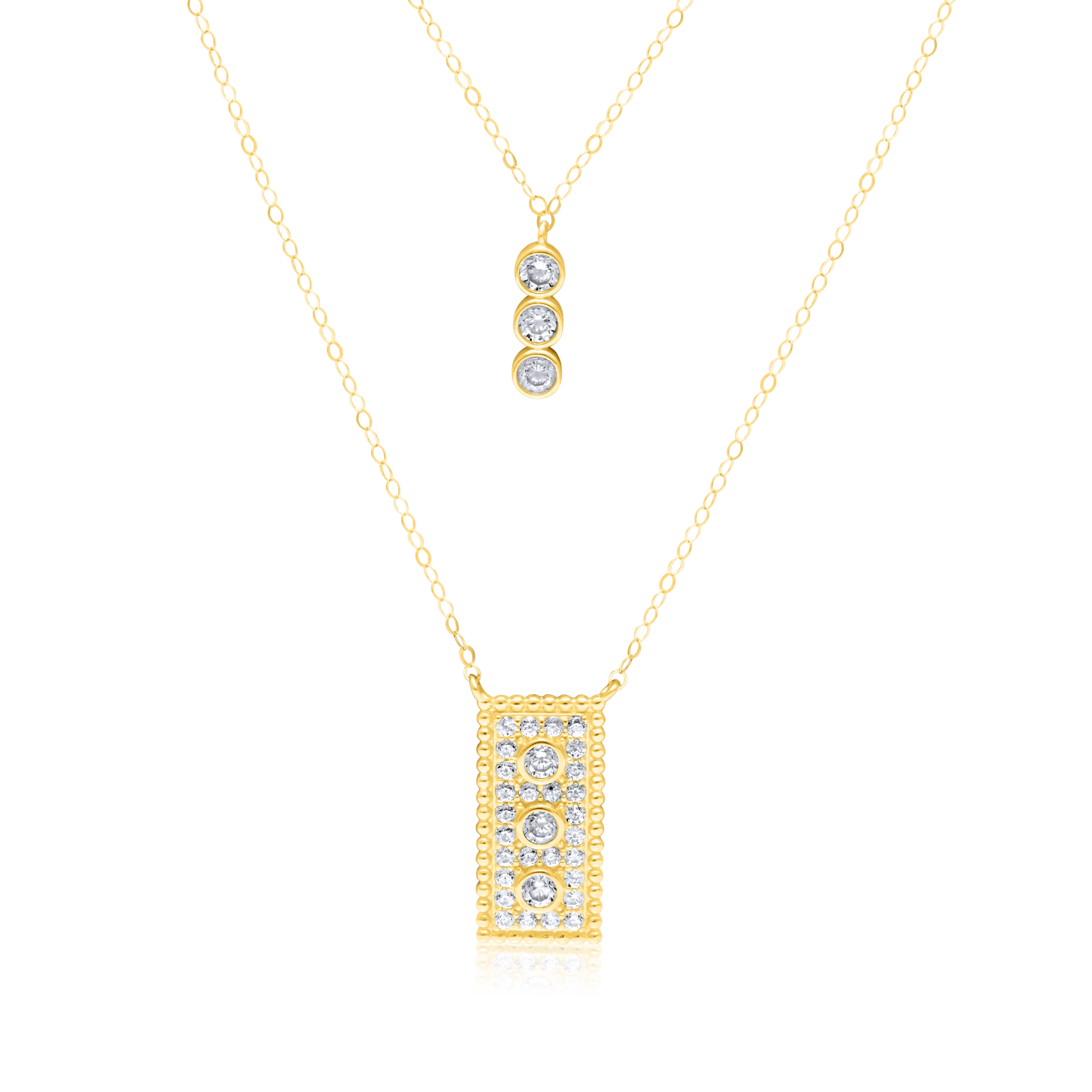 18K Pure Gold 2 Layer Square Stone Necklace Talagold