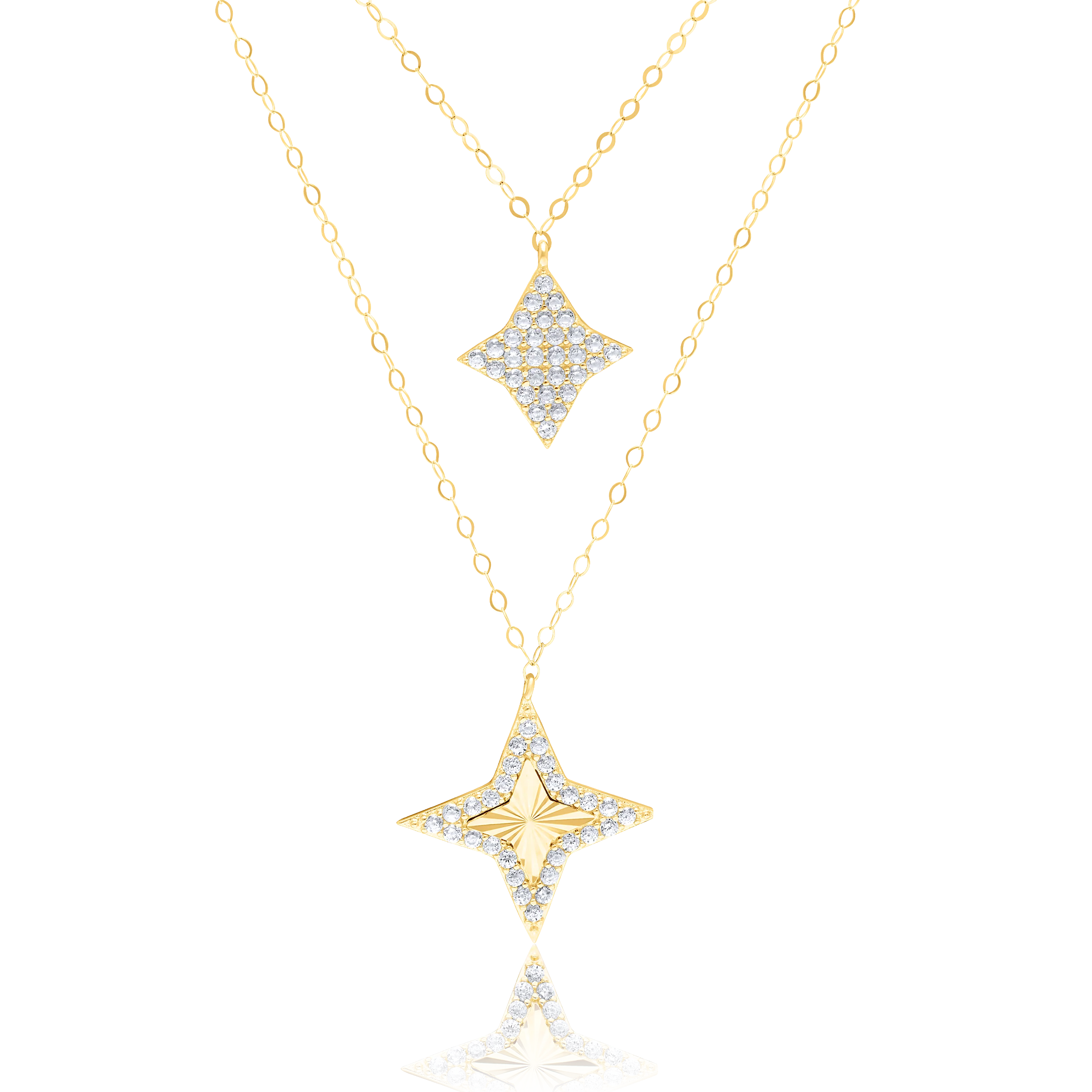 18K Pure Gold 2 Layer Star Stone Necklace Talagold