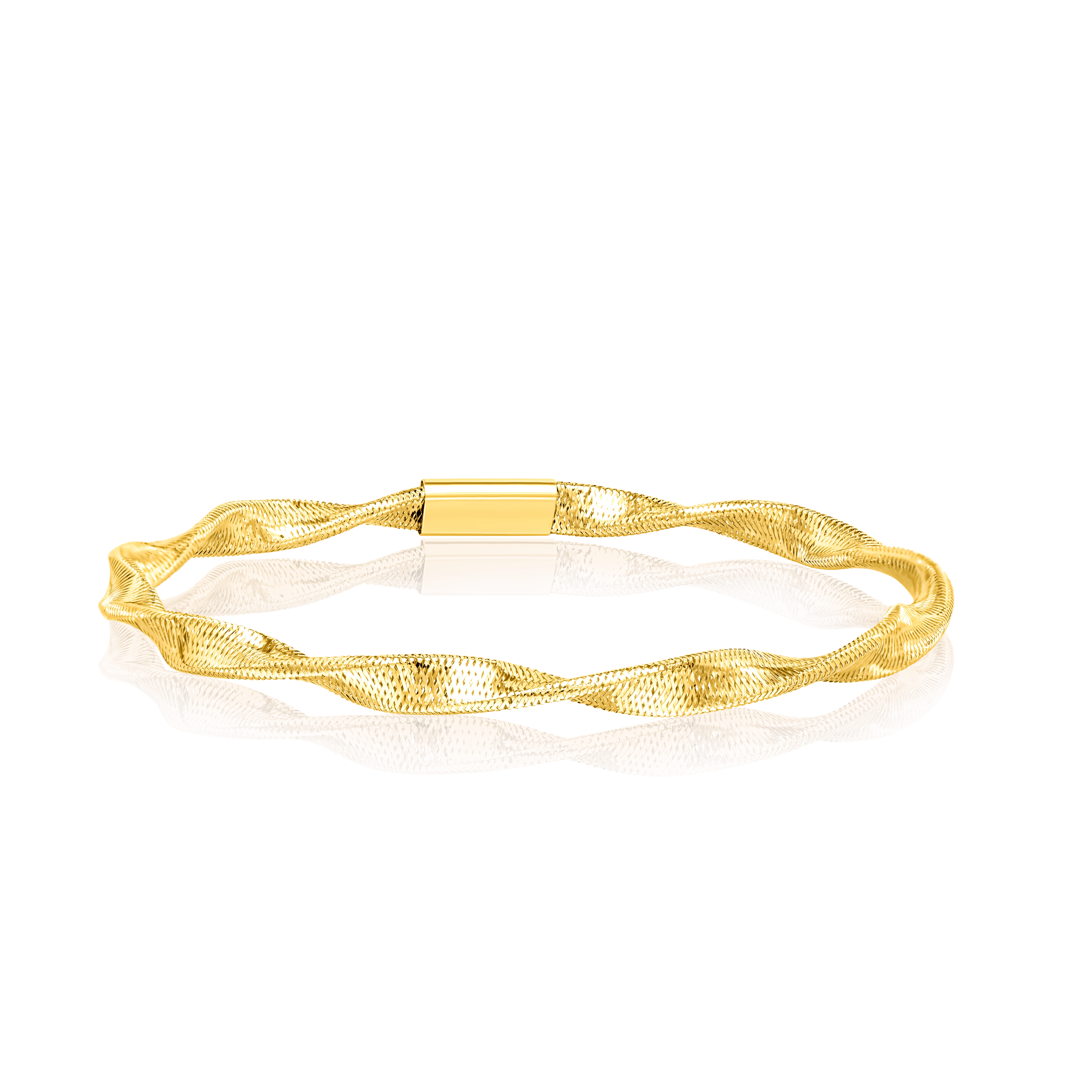 18K Pure Gold 3 Color Elastic Bangle Set - Image 4