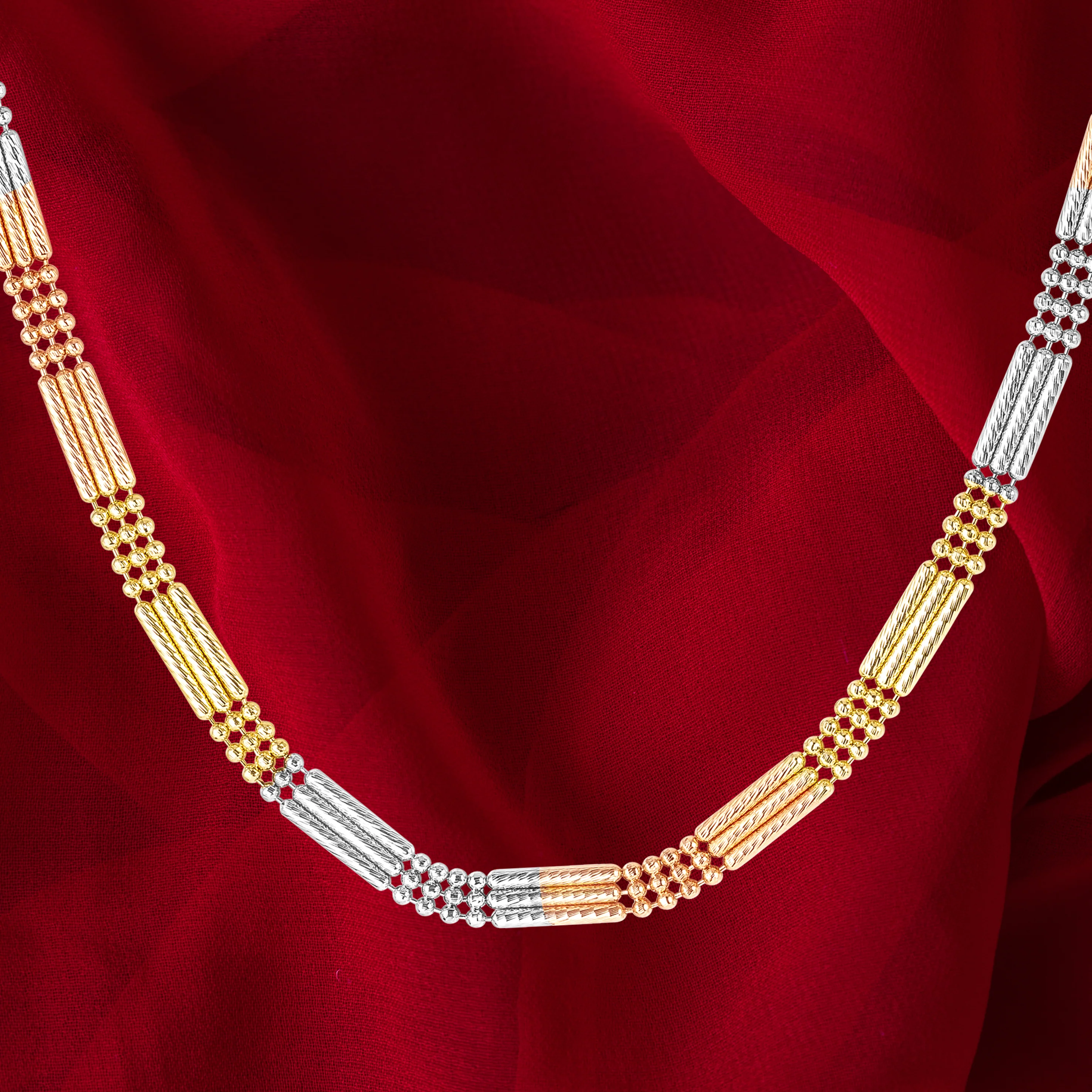 18K Pure Gold 3 Color Layer Seed Chain - Image 3
