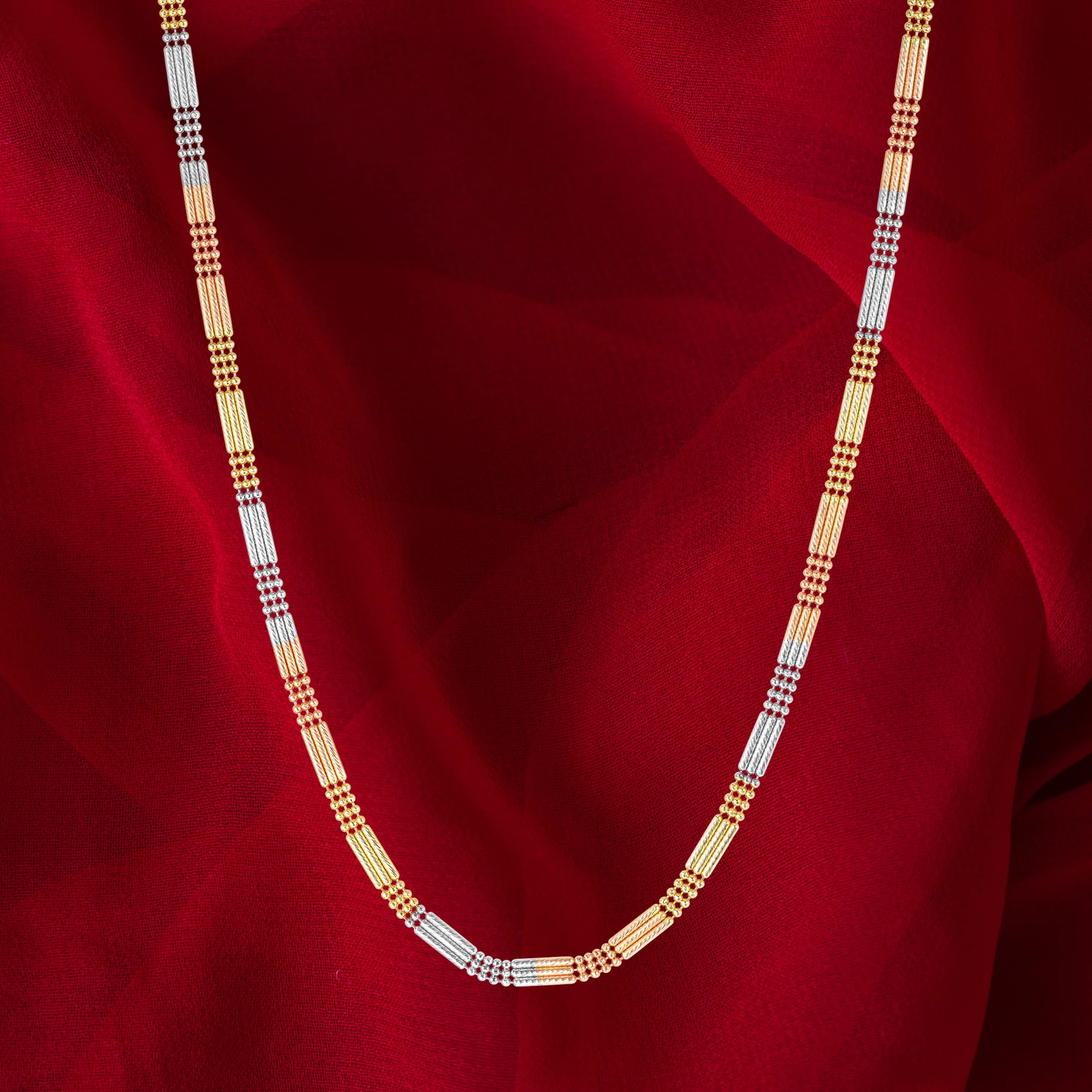 18K Pure Gold 3 Color Layer Seed Chain - Image 4