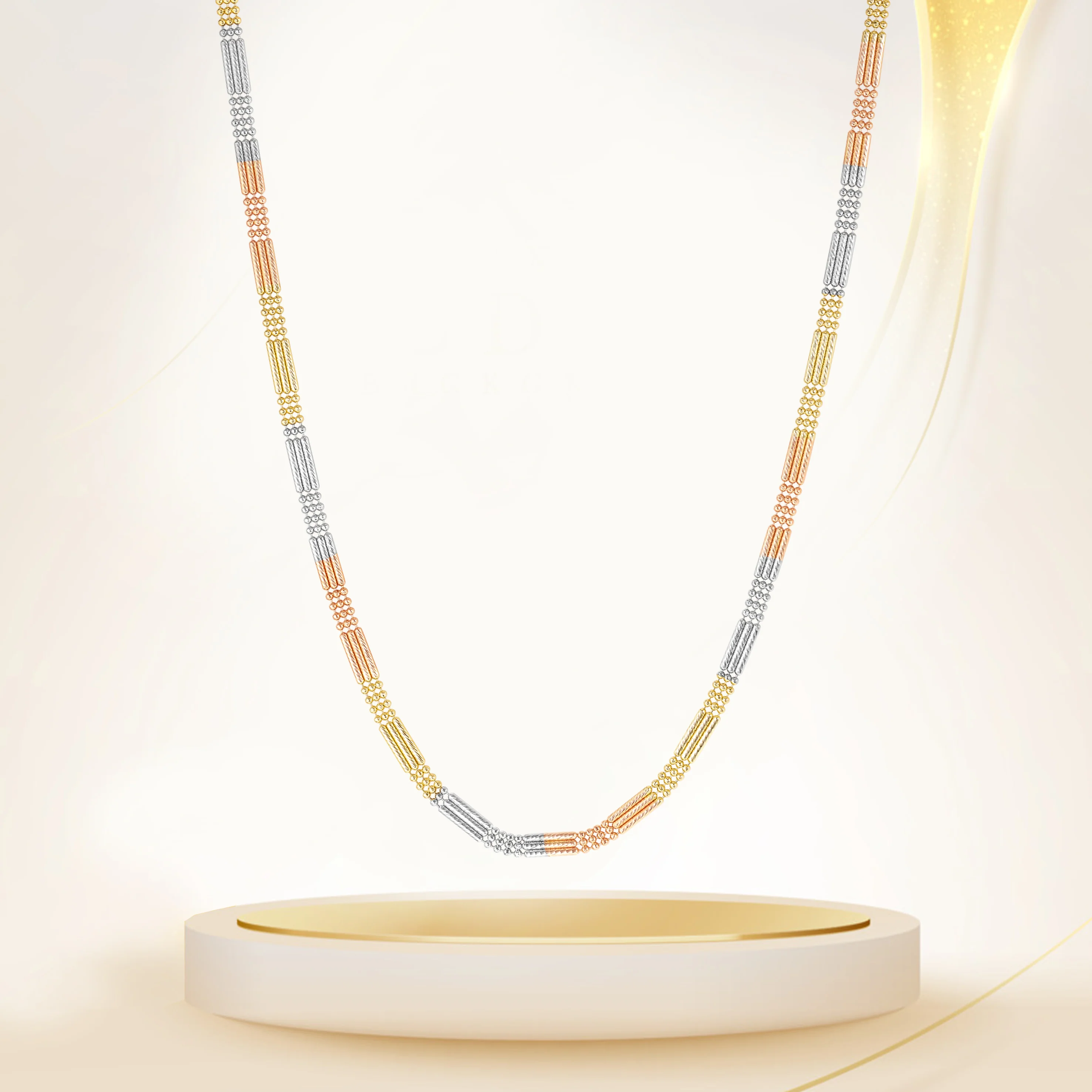 18K Pure Gold 3 Color Layer Seed Chain - Image 5