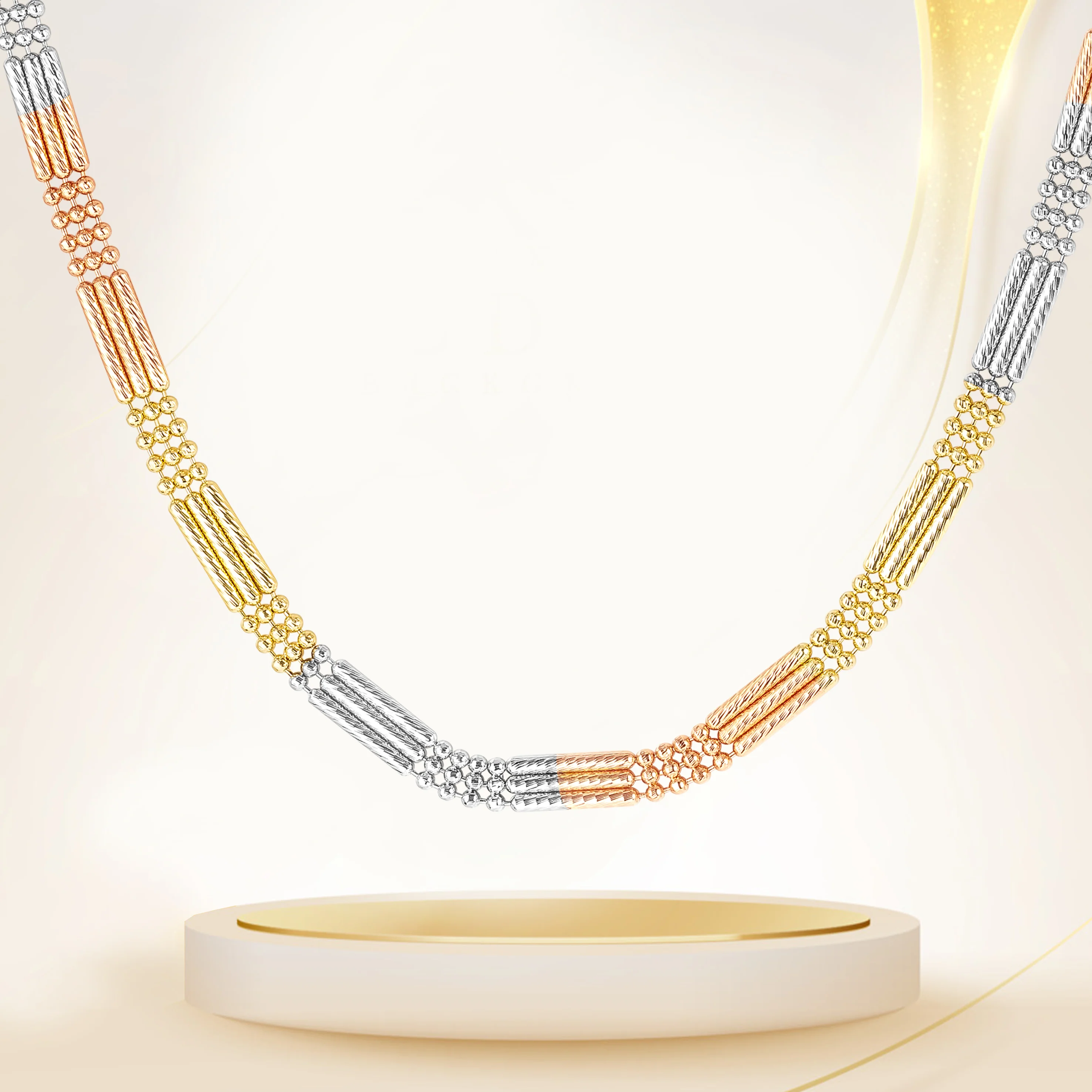 18K Pure Gold 3 Color Layer Seed Chain - Image 6