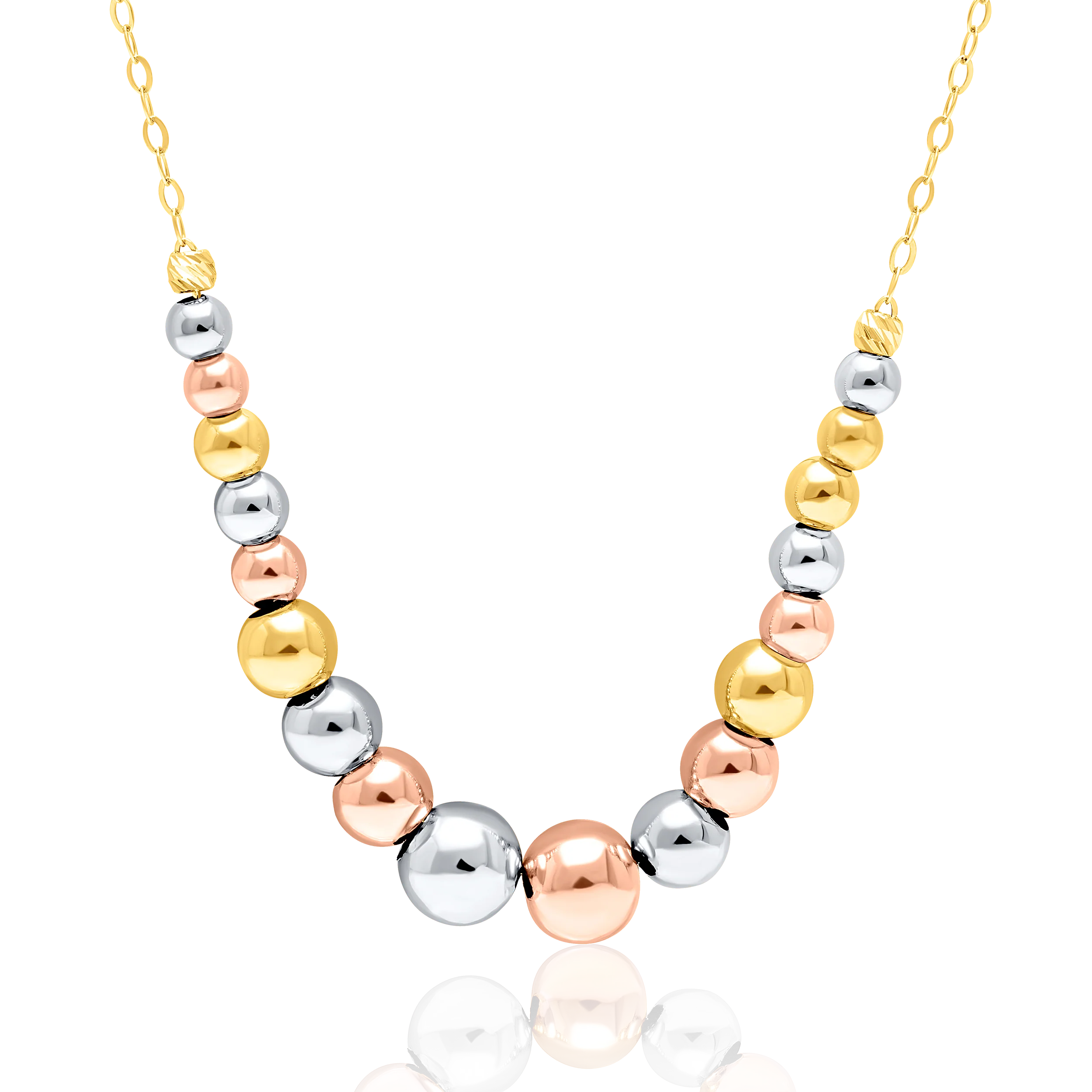 18K Pure Gold 3 Color Multiple Ball Seed Necklace Talagold