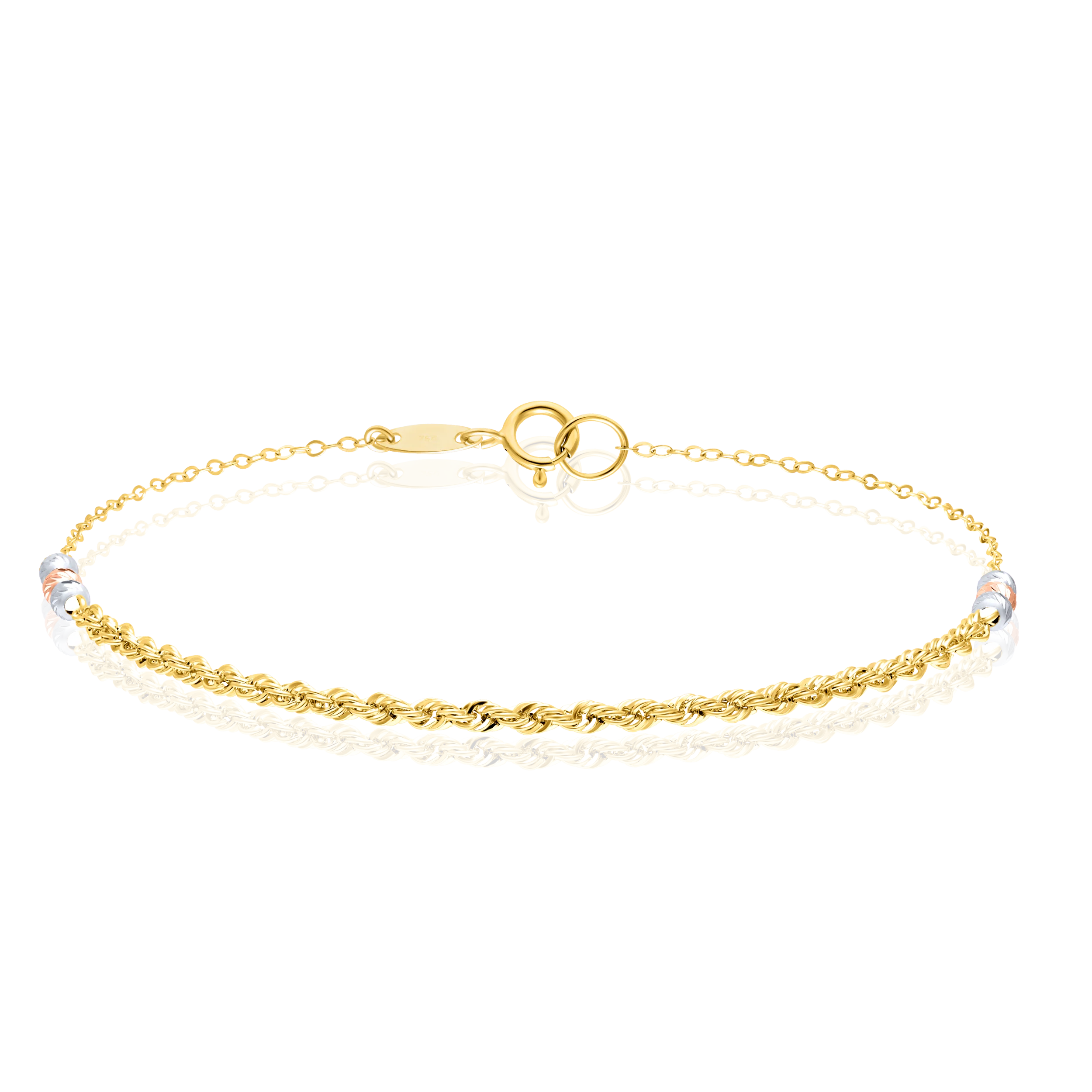 18K Pure Gold 3 Color Seed Rope Bracelet Talagold