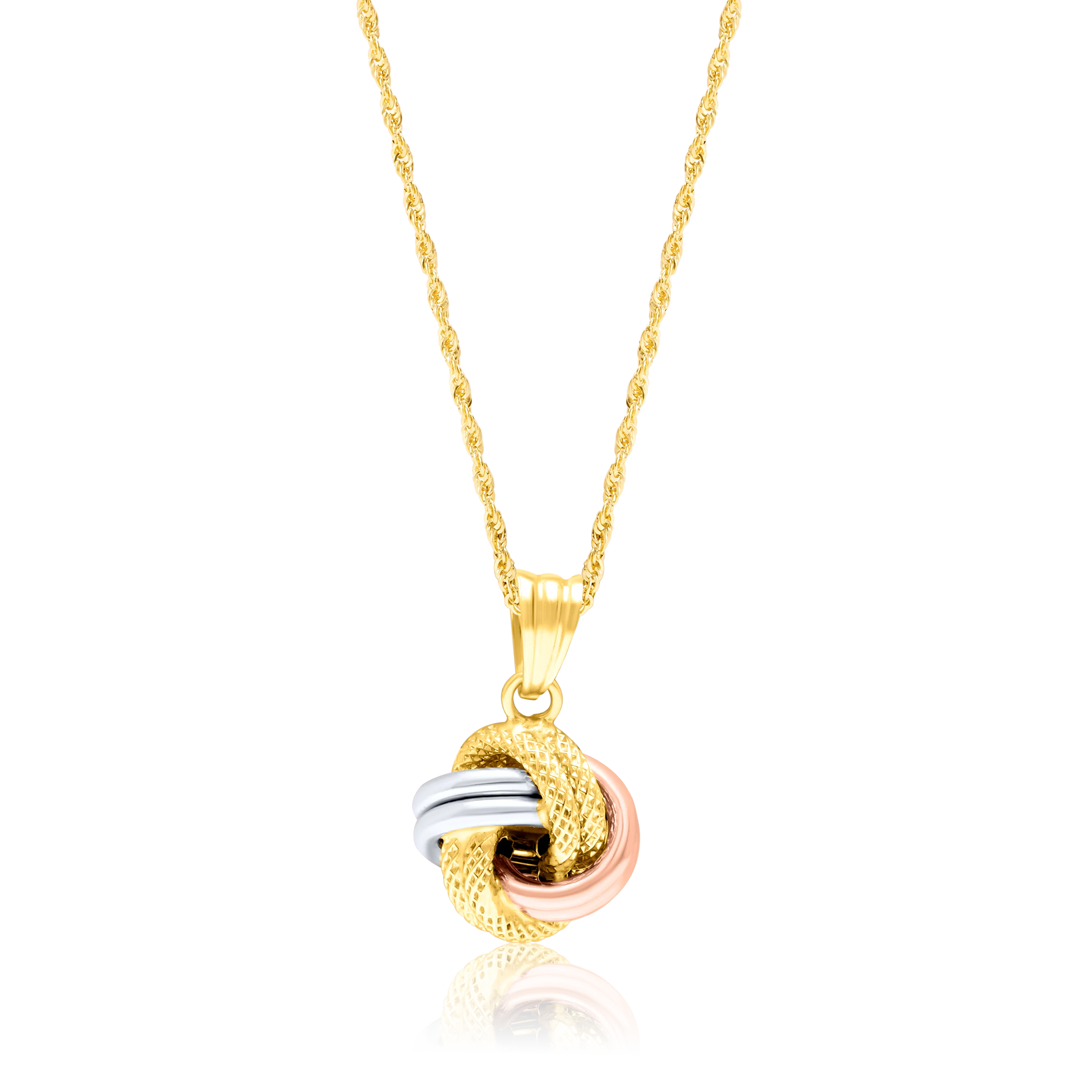 18K Pure Gold 3 Color Twisted Knot Necklace Talagold