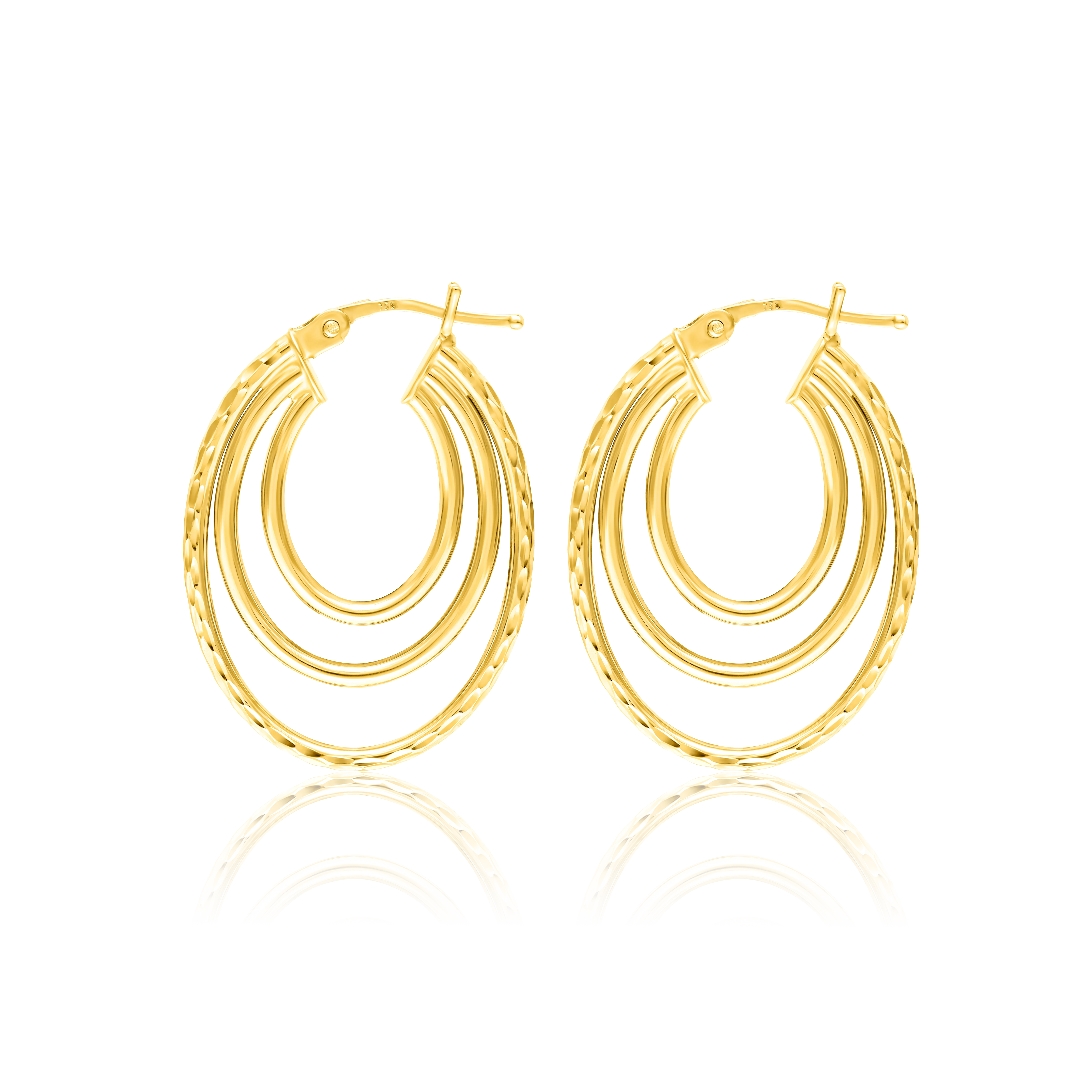 18K Pure Gold 3 Layer Oval Earring Set Talagold