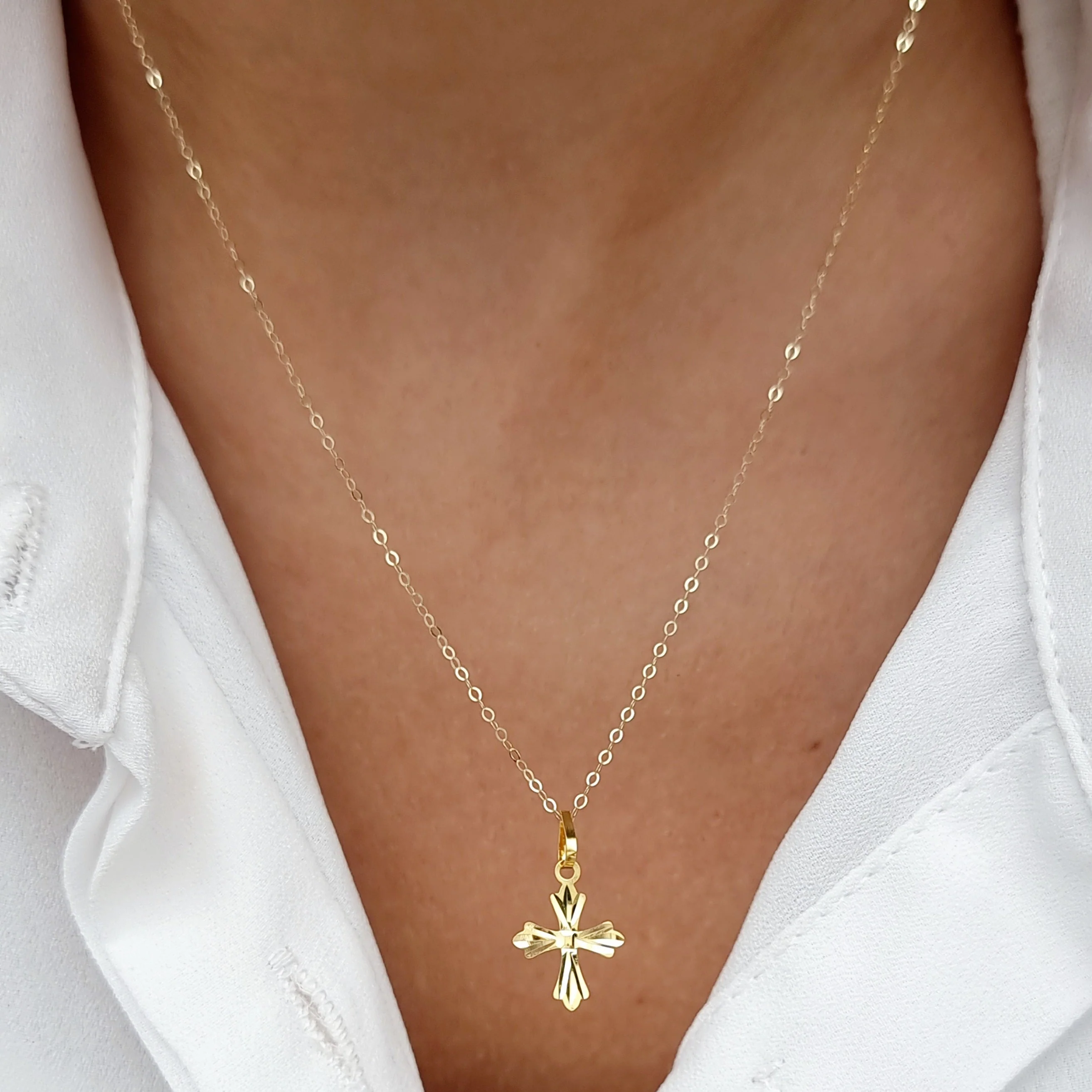 18K Pure Gold Cross Necklace - Image 6