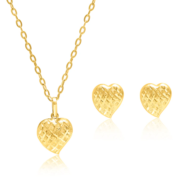 18K Pure Gold Curved Heart Jewelry Set Talagold