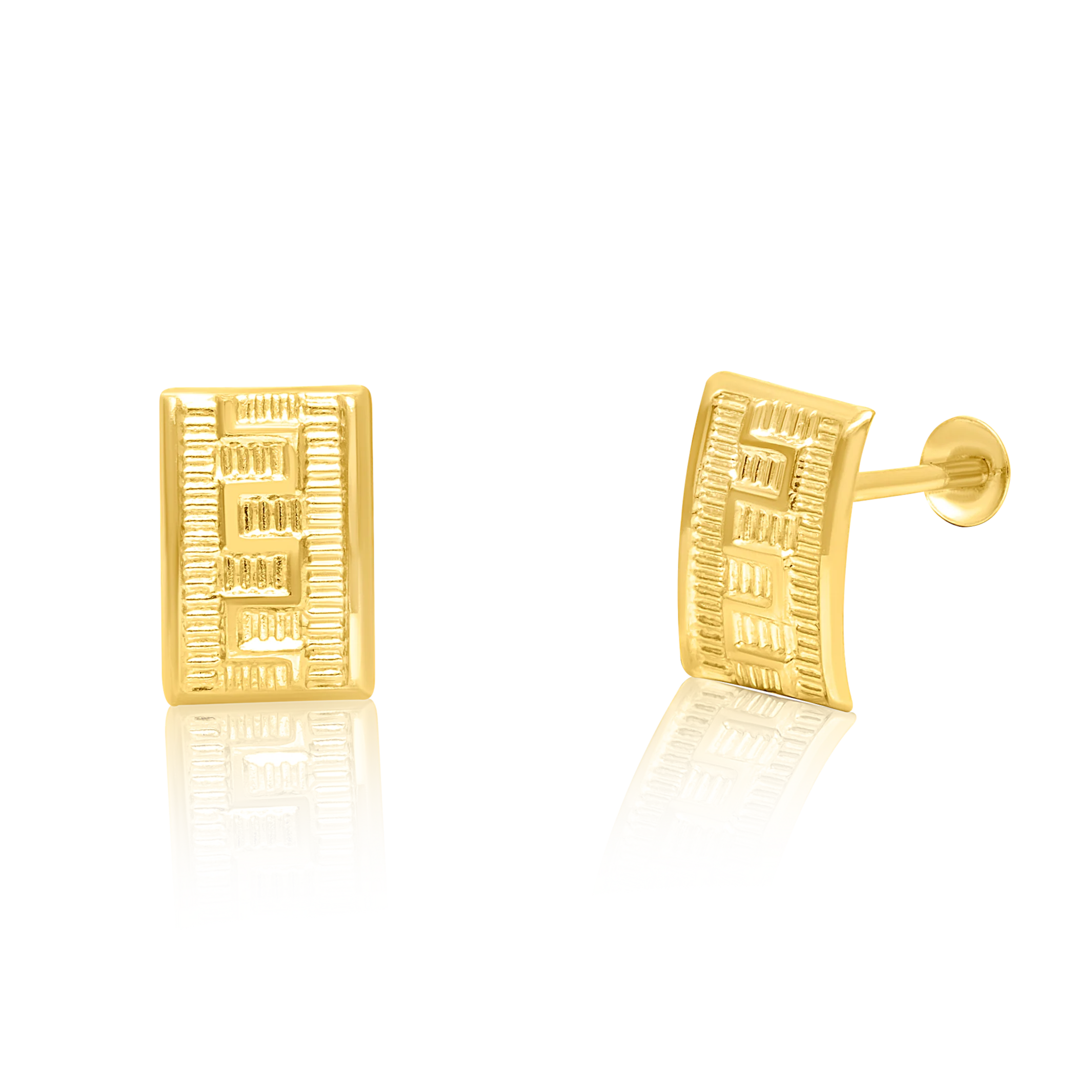 18K Pure Gold Curved Square Screw Earring Set Talagold