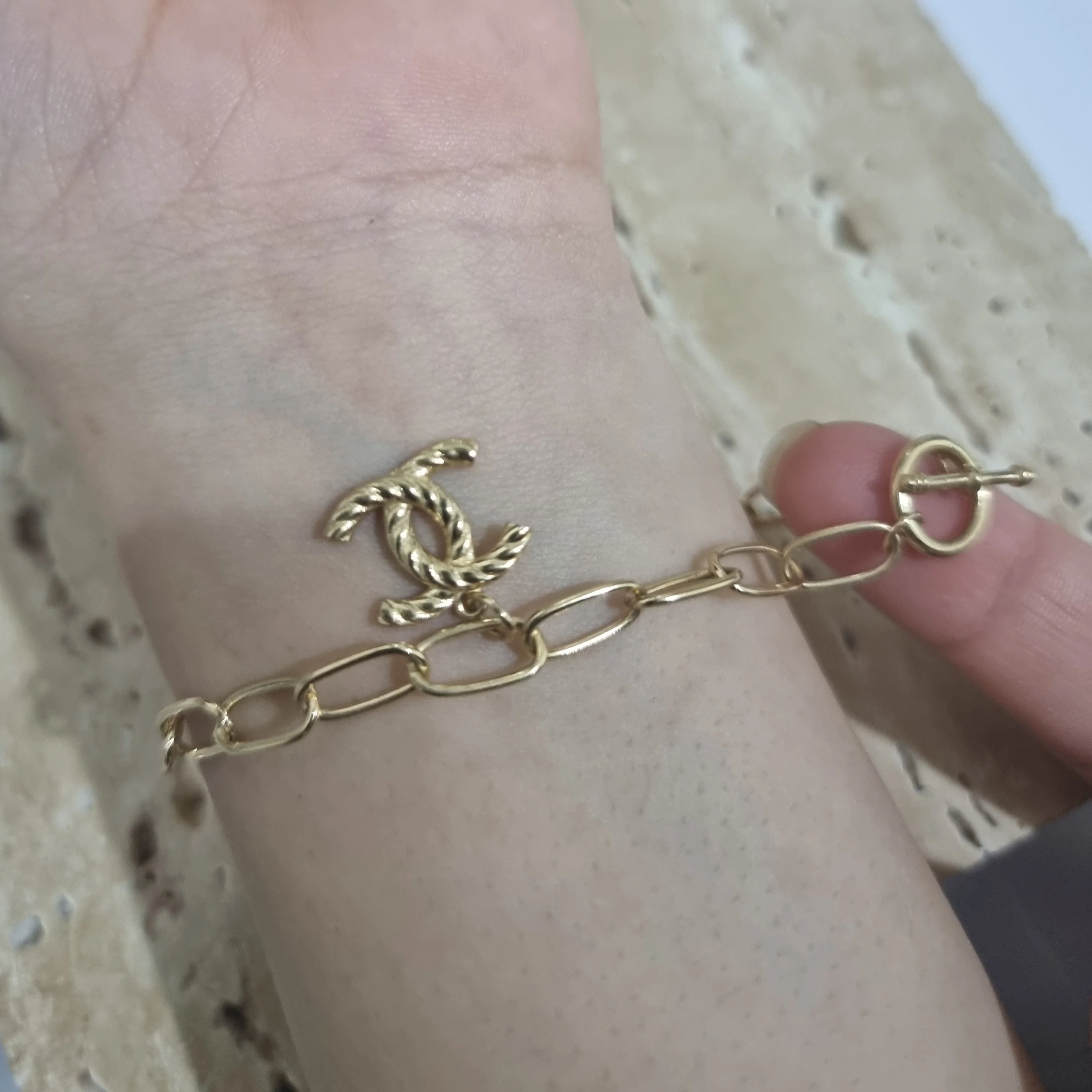 18K Pure Gold Elegant C.H Bracelet - Image 6