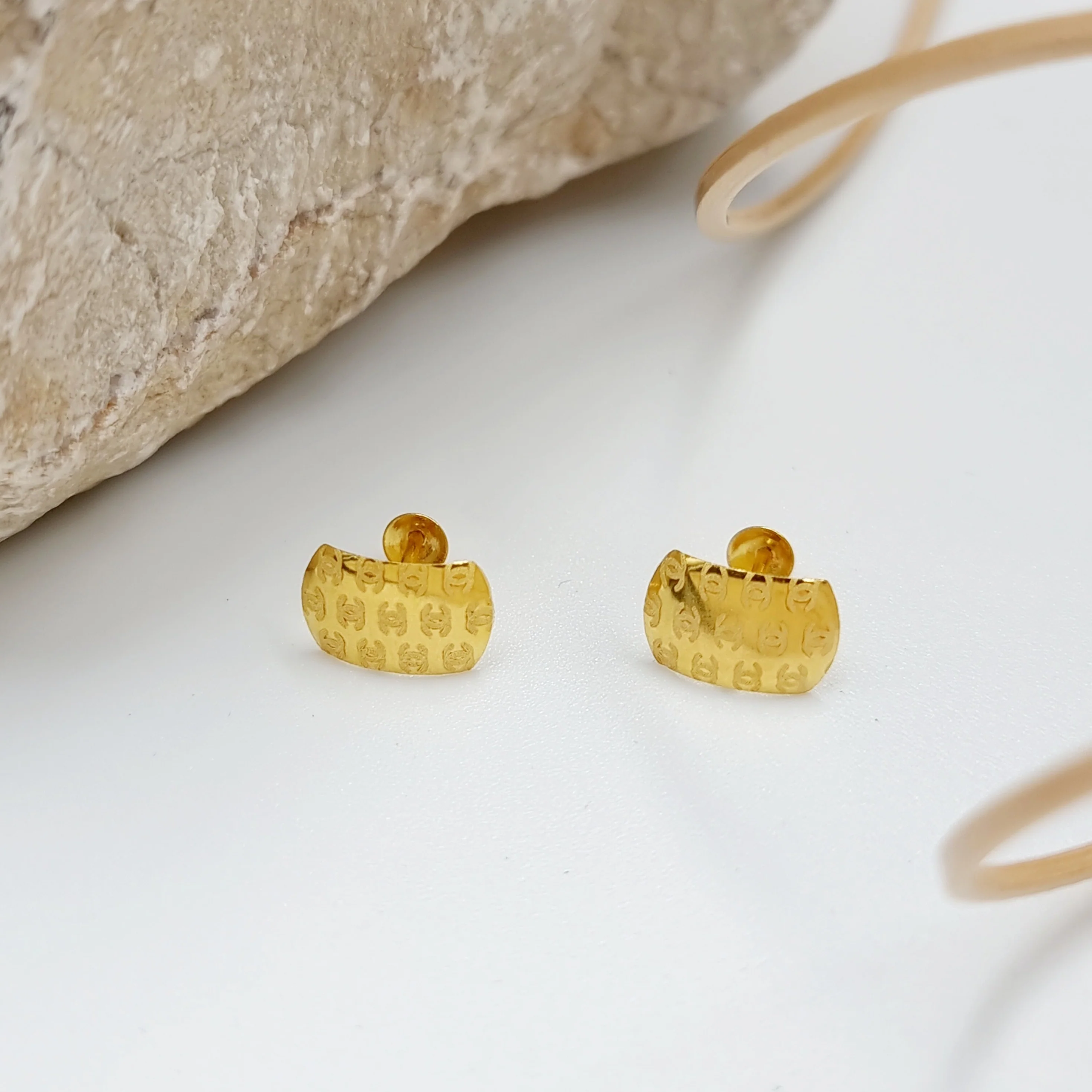 18K Pure Gold C.H Stud Earring Set - Image 3