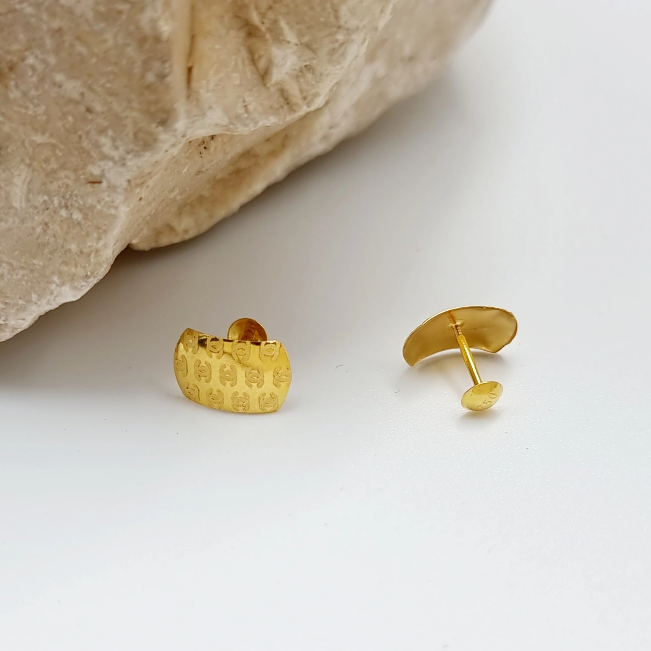 18K Pure Gold C.H Stud Earring Set - Image 5