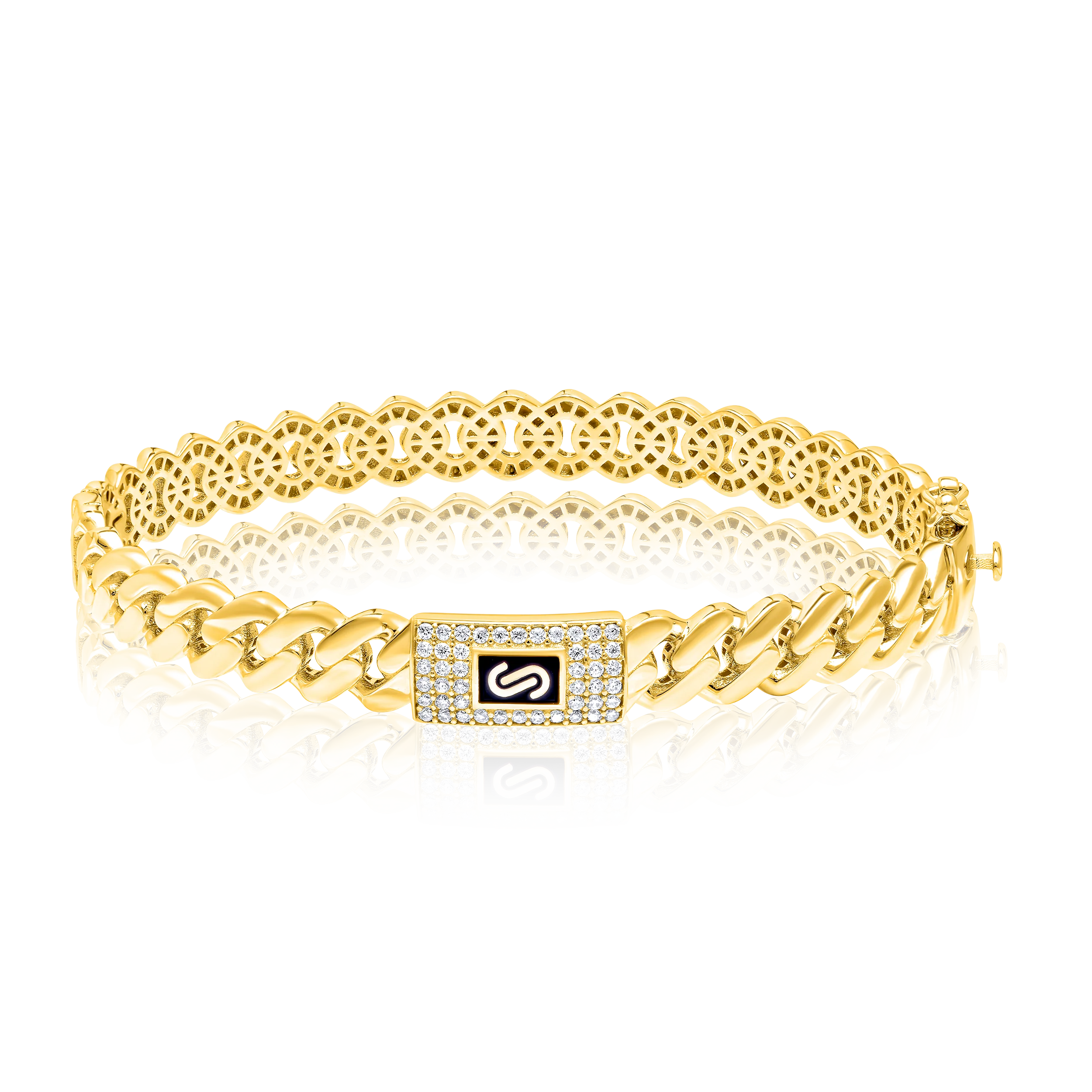18K Pure Gold Elegant Thick Linked Bangle Talagold