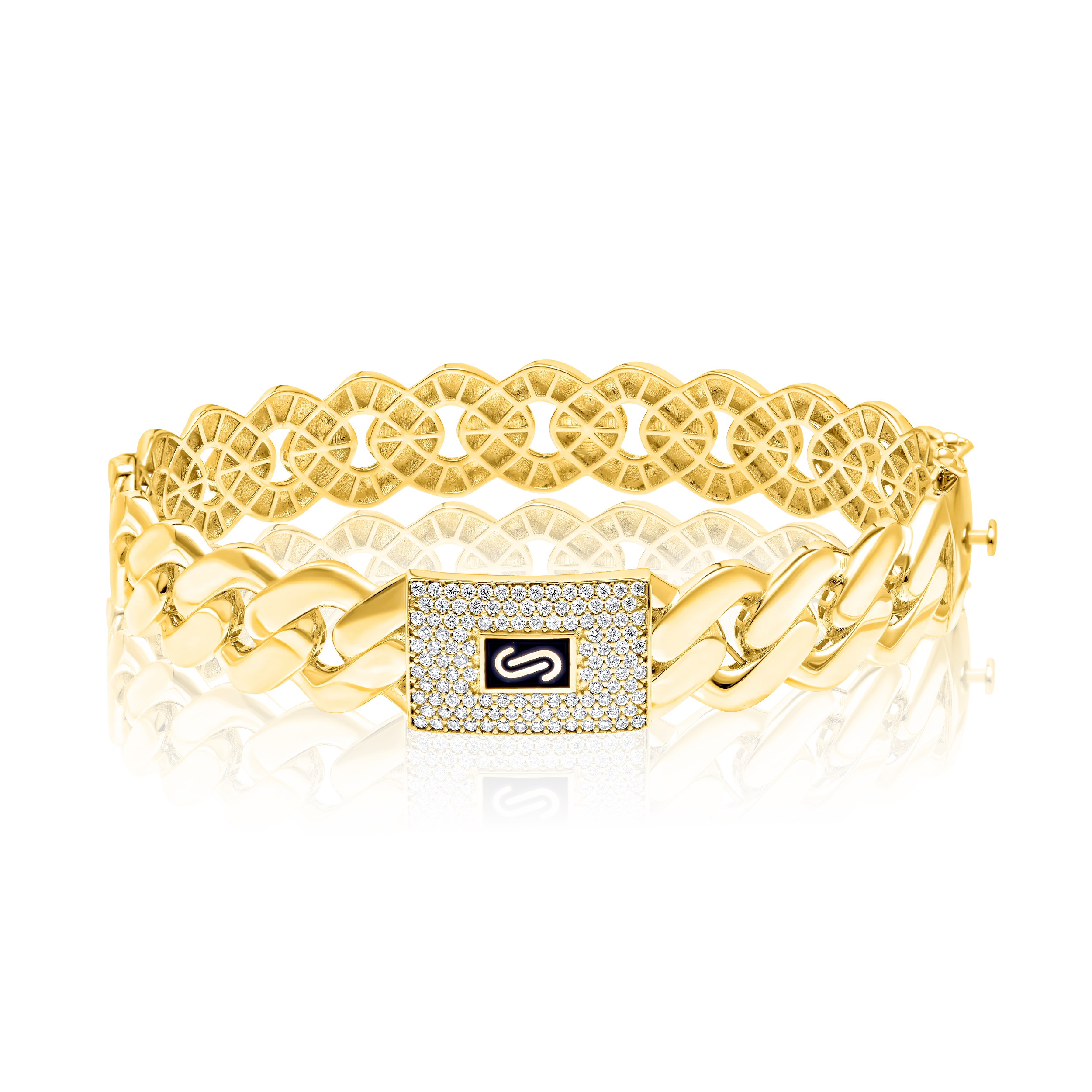 18K Pure Gold Elegant Thick Linked Bangle Talagold