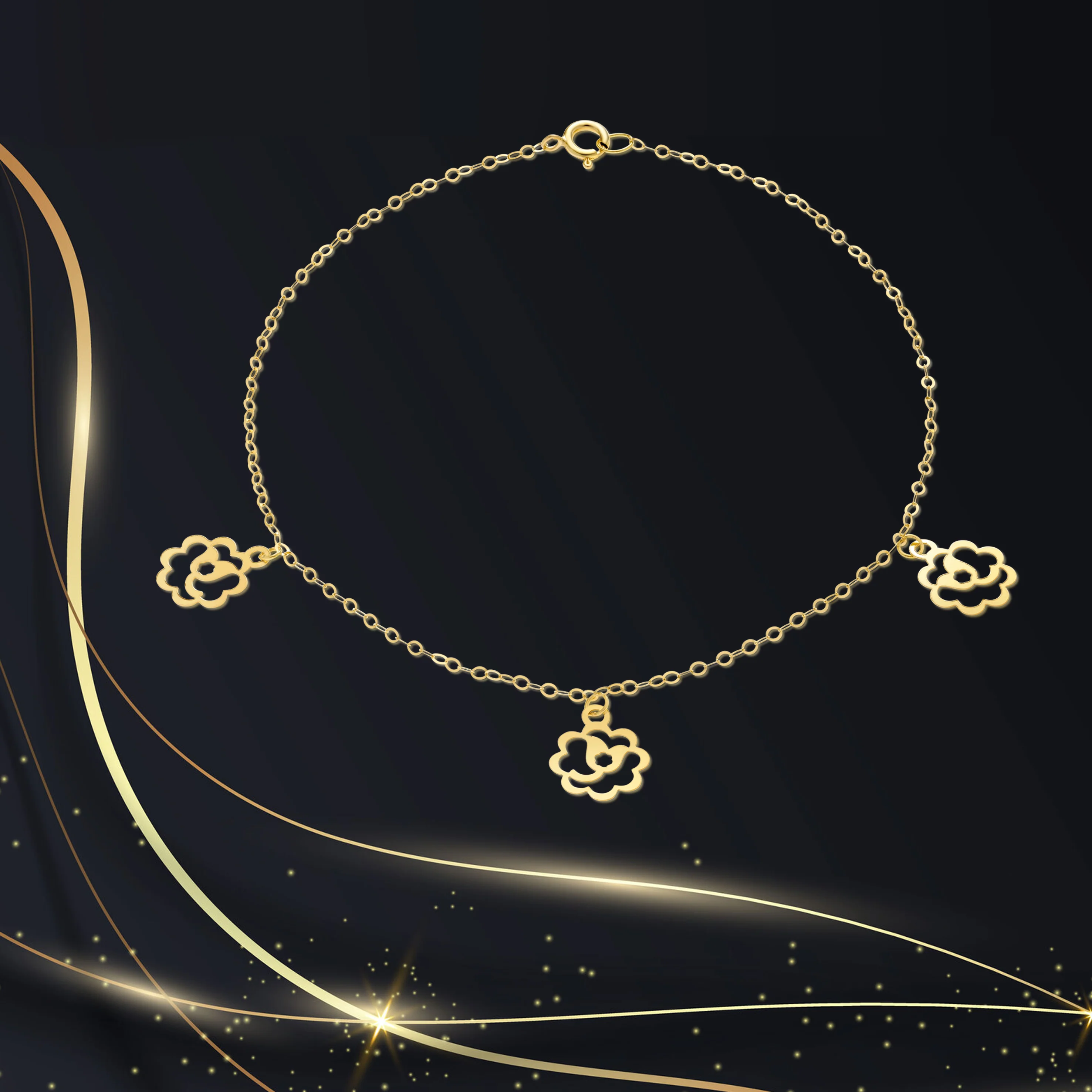 18K Pure Gold Fine Flower Bracelet - Image 6
