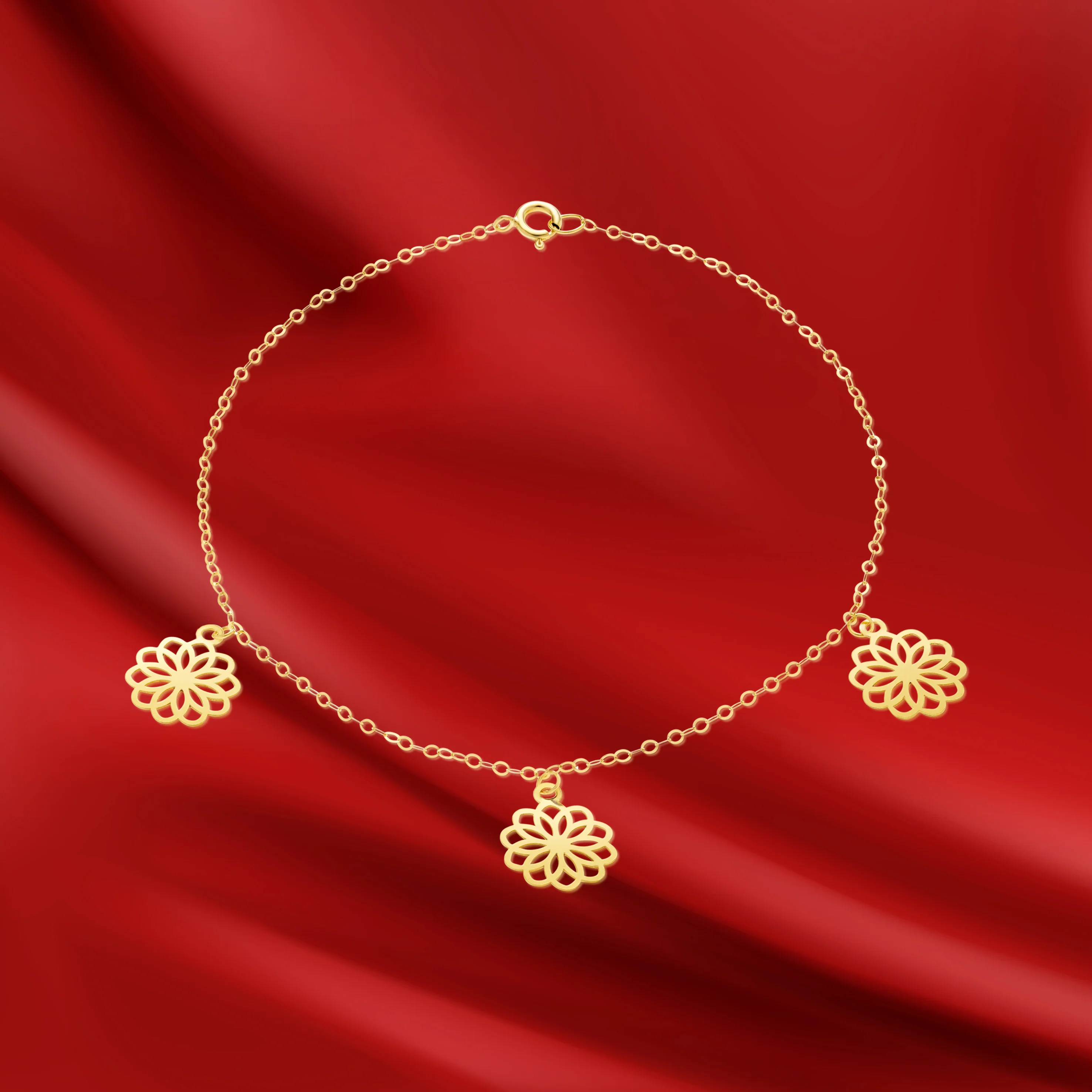 18K Pure Gold Fine Flower Bracelet - Image 4