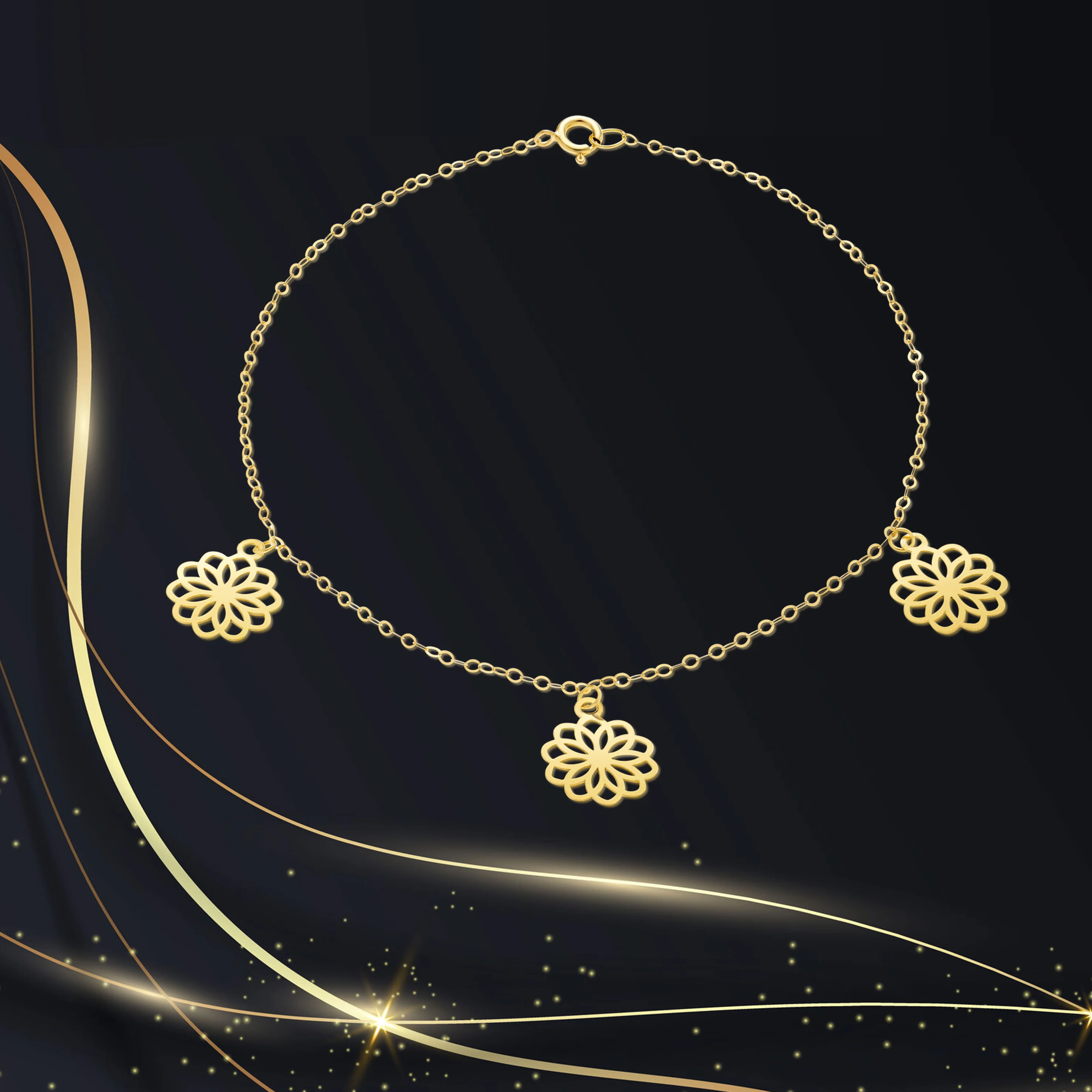 18K Pure Gold Fine Flower Bracelet - Image 6