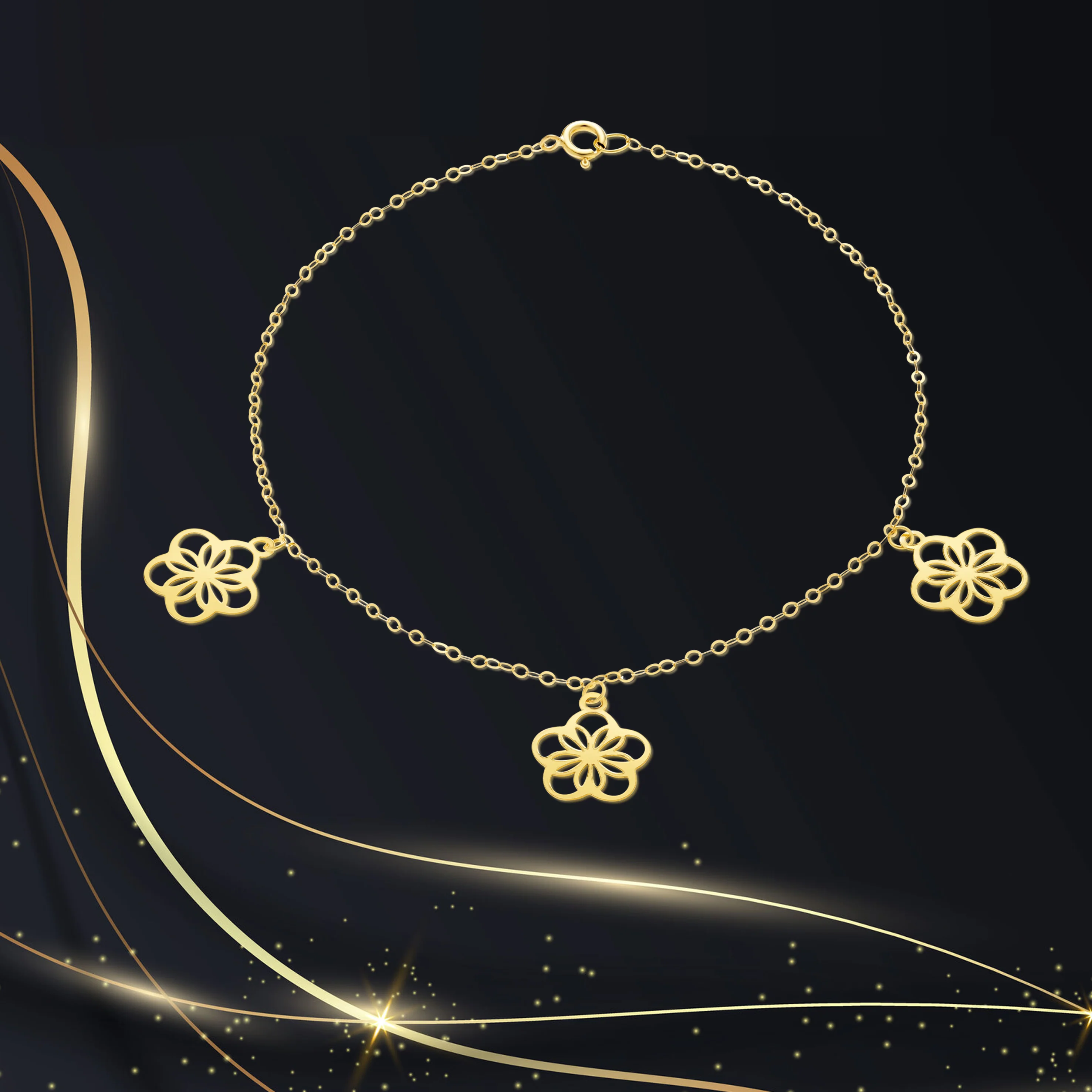 18K Pure Gold Fine Flower Bracelet - Image 6