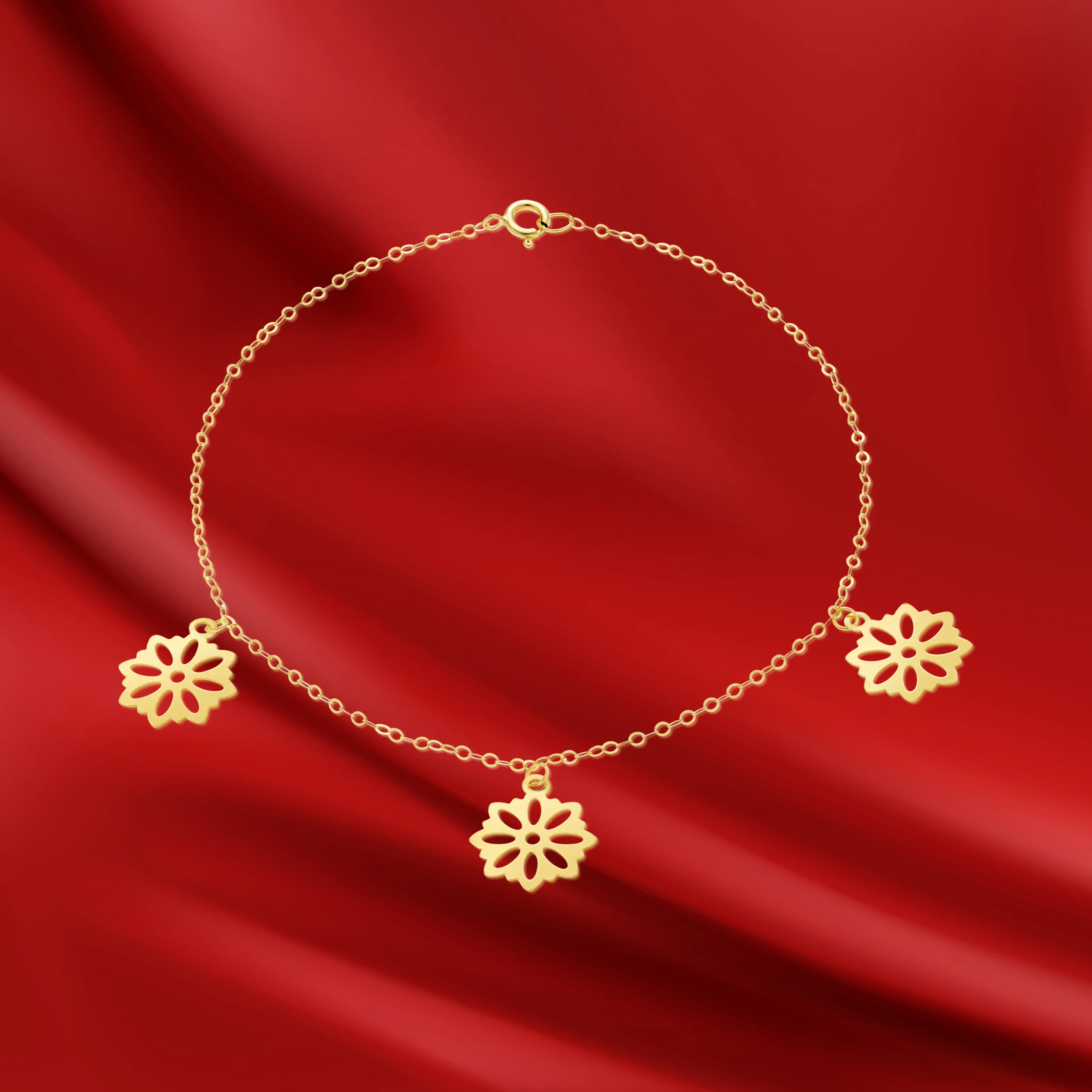 18K Pure Gold Fine Flower Bracelet - Image 4