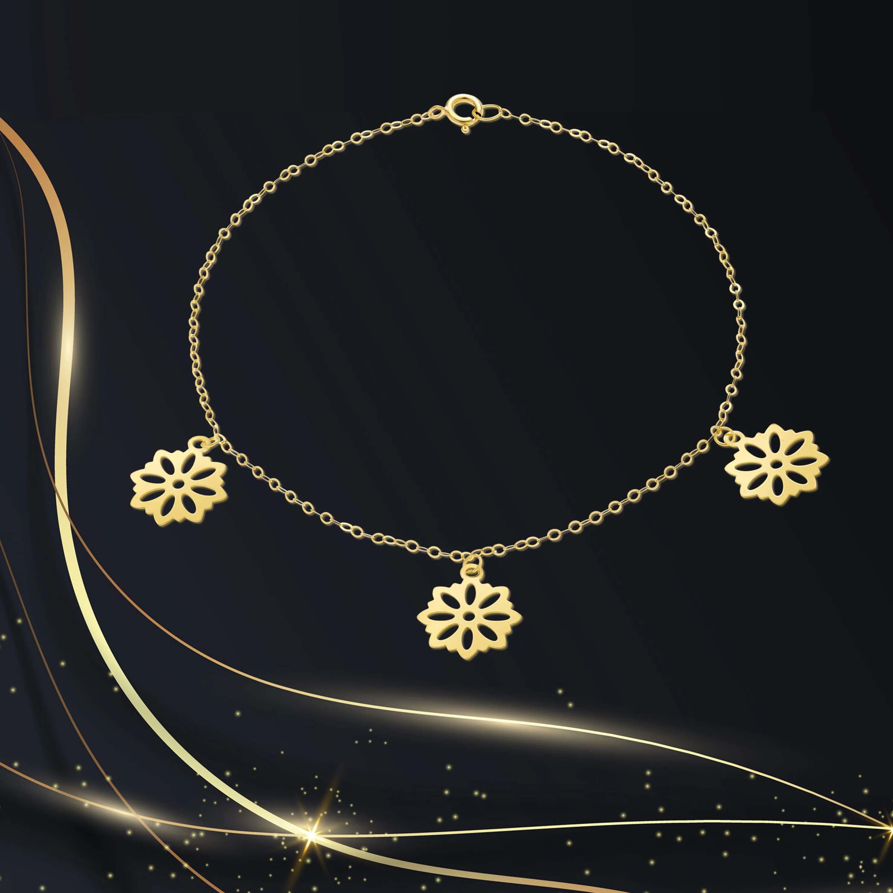 18K Pure Gold Fine Flower Bracelet - Image 6