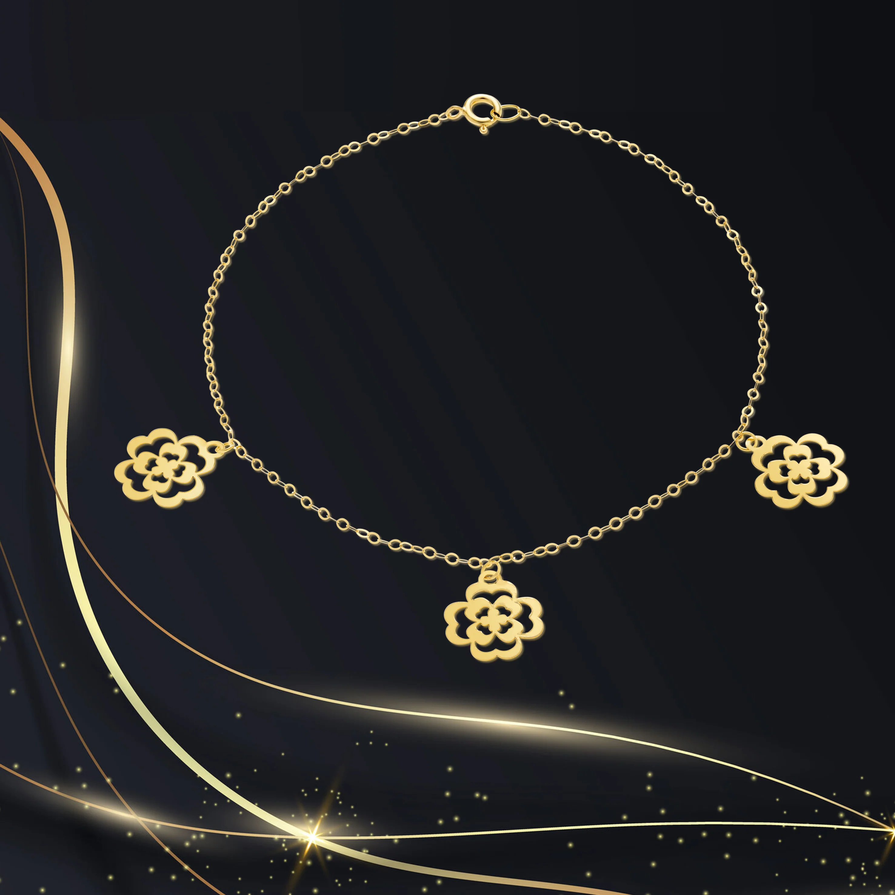 18K Pure Gold Fine Flower Bracelet - Image 6