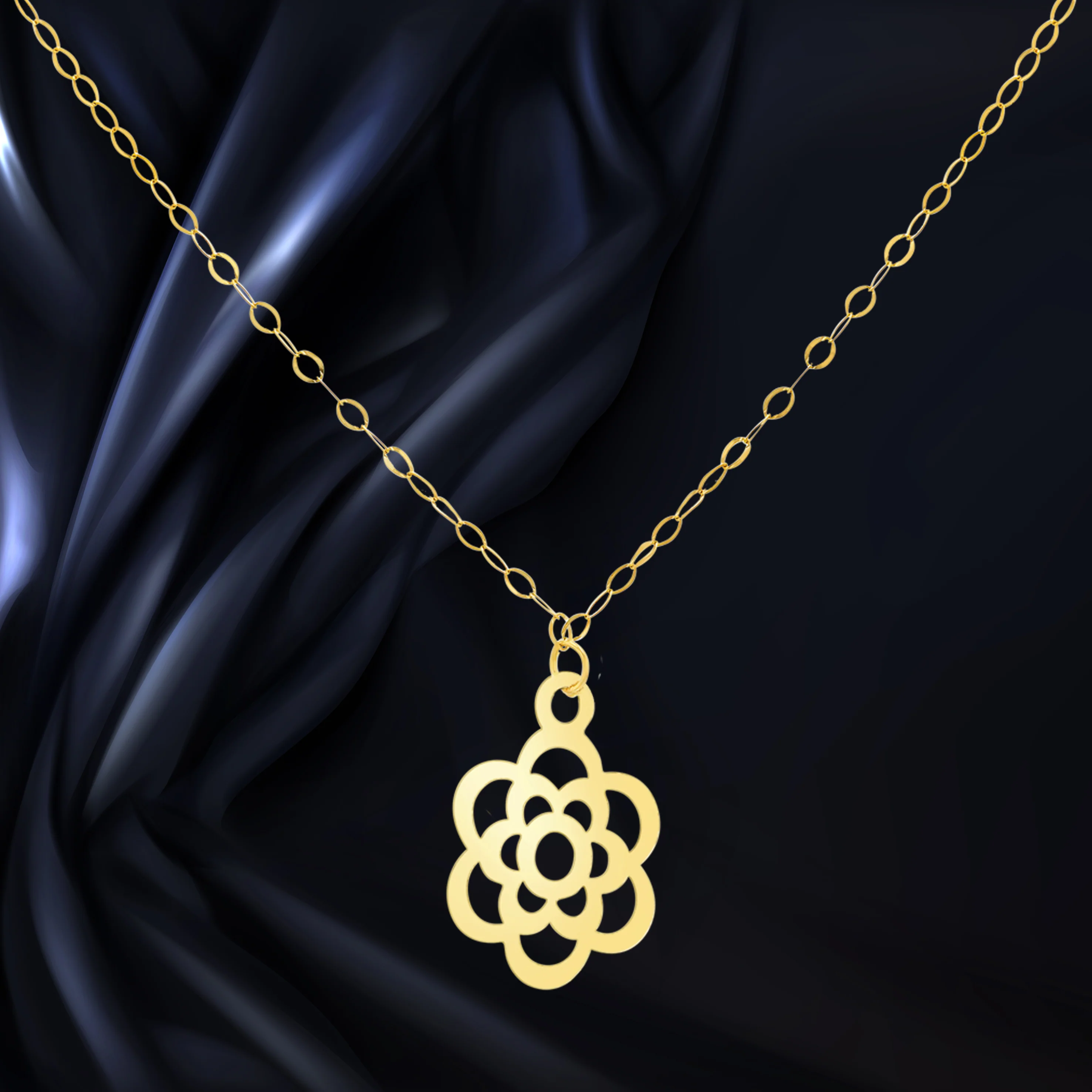 18K Pure Gold Fine Flower Necklace
