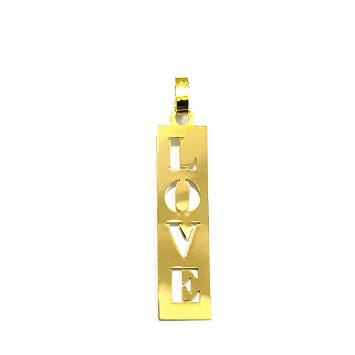 18K Pure Gold Flat Bar with Love Design Necklace - Image 3