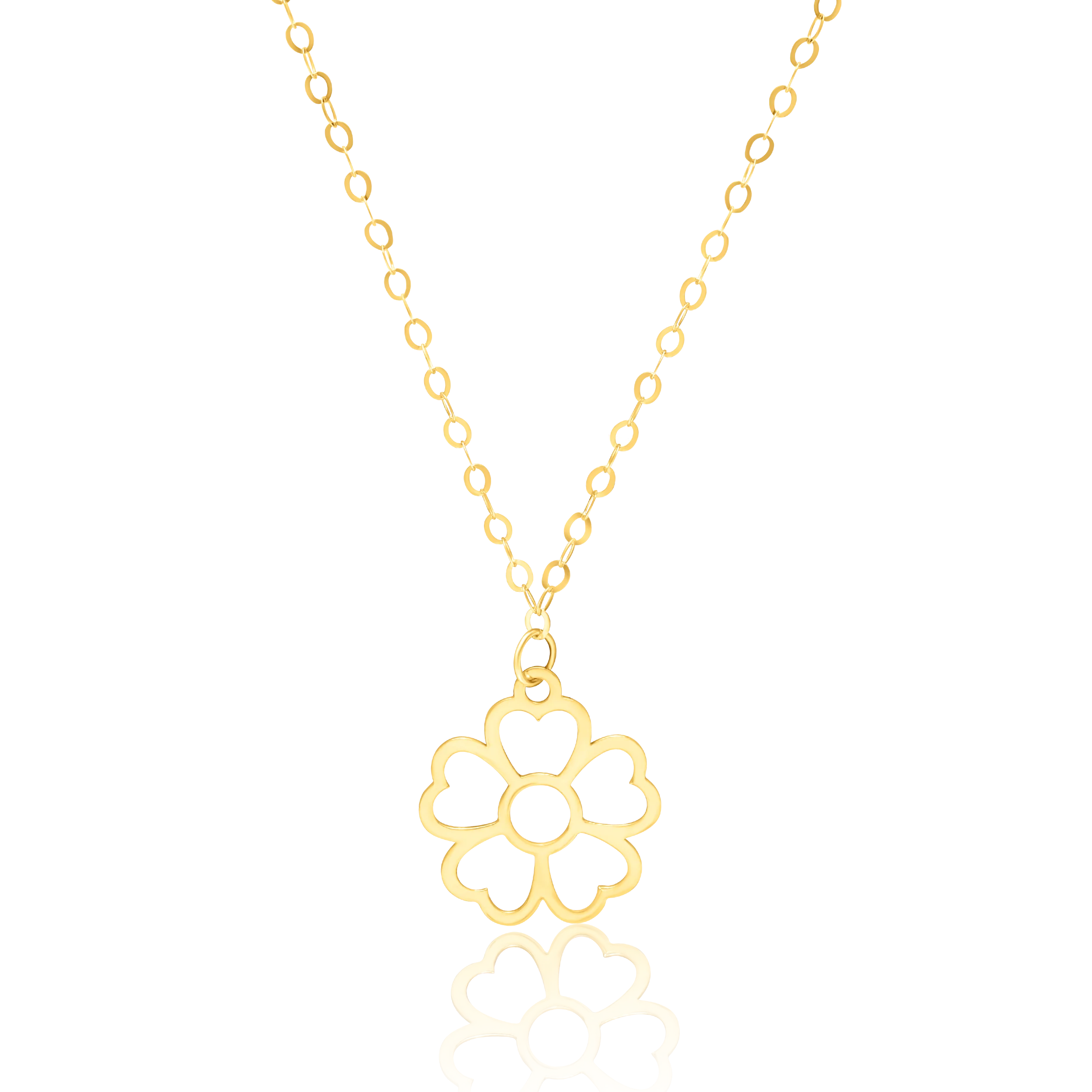 18K Pure Gold Flower Heart Necklace Talagold