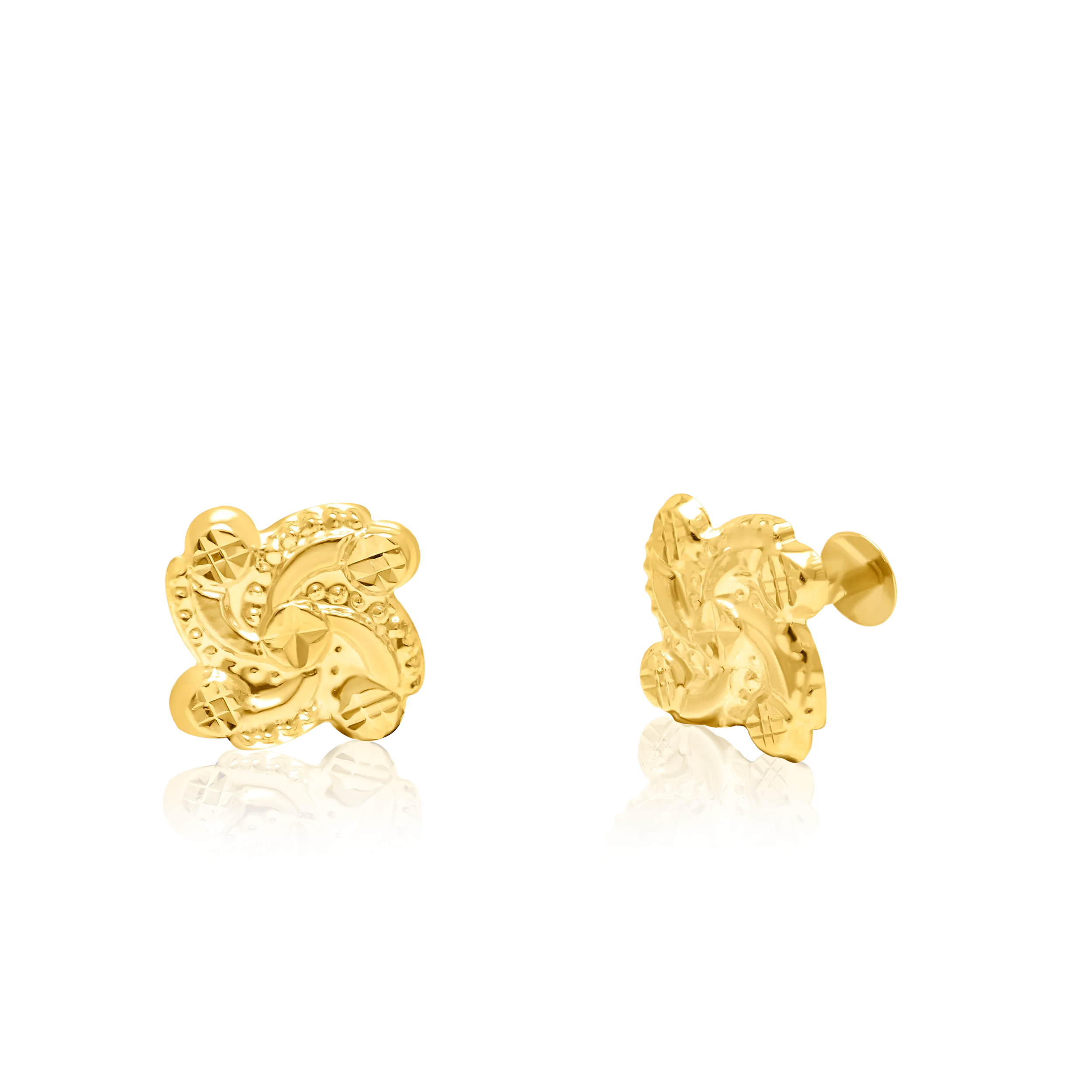 18K Pure Gold Flower Screw Earring Set Talagold