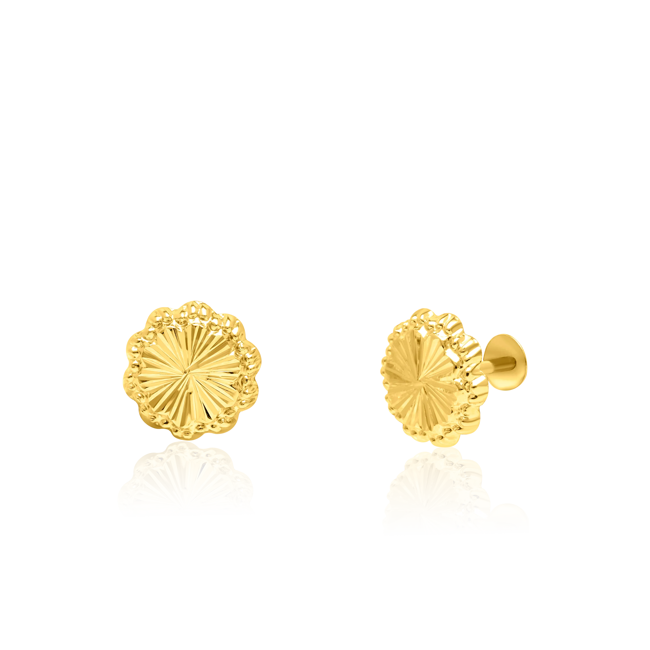 18K Pure Gold Flower Screw Earring Set Talagold