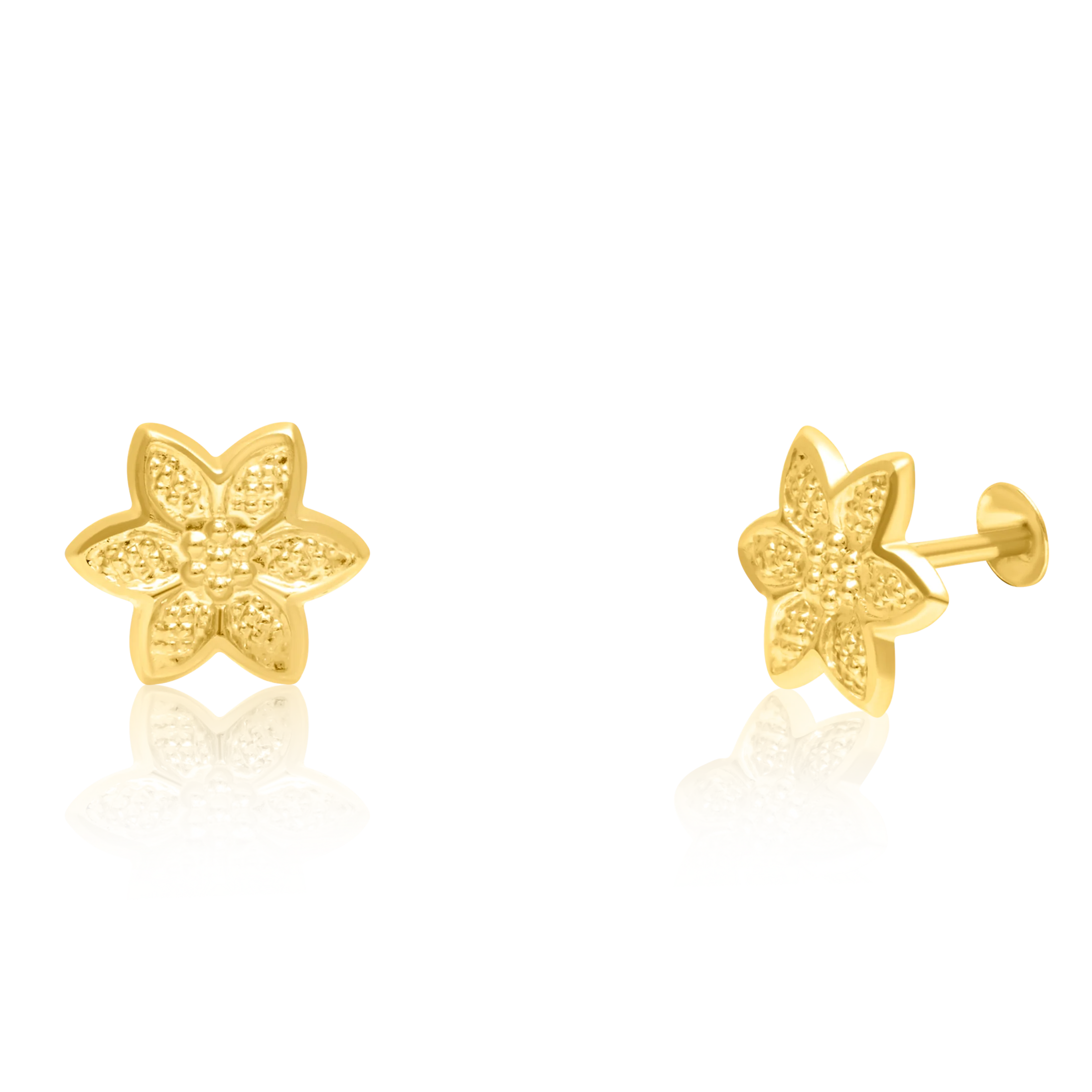 18K Pure Gold Flower Screw Earring Set Talagold