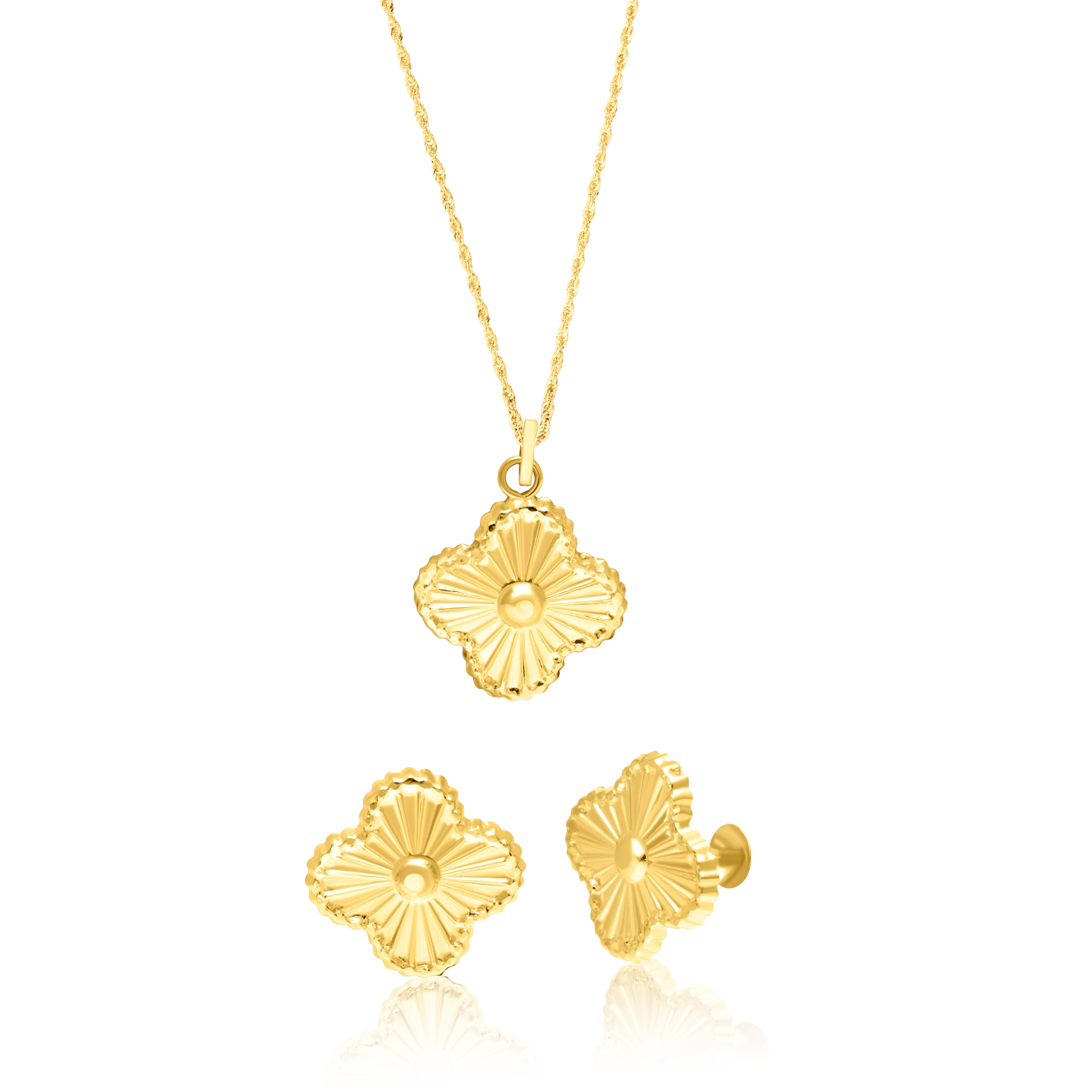18K Pure Gold Flower Screw Jewelry Set Talagold