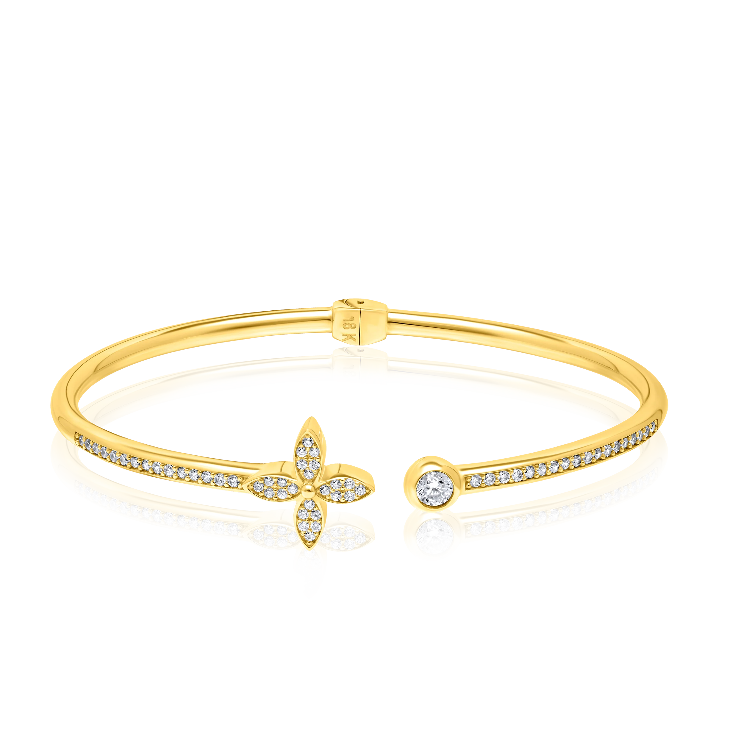 18K Pure Gold Flower Stone Bangle Talagold