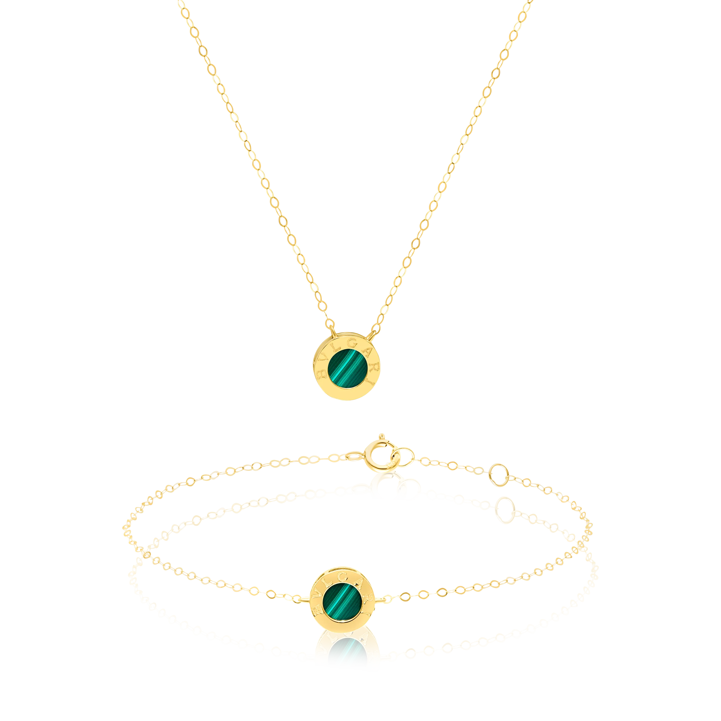 18K Pure Gold Green Round Jewelry Set Talagold