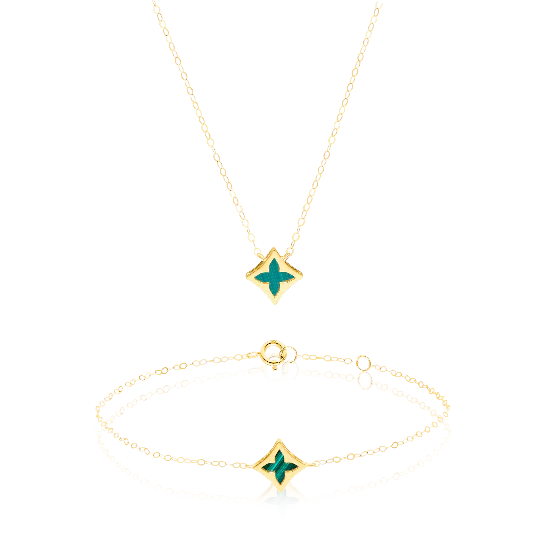 18K Pure Gold Green Star Jewelry Set Talagold