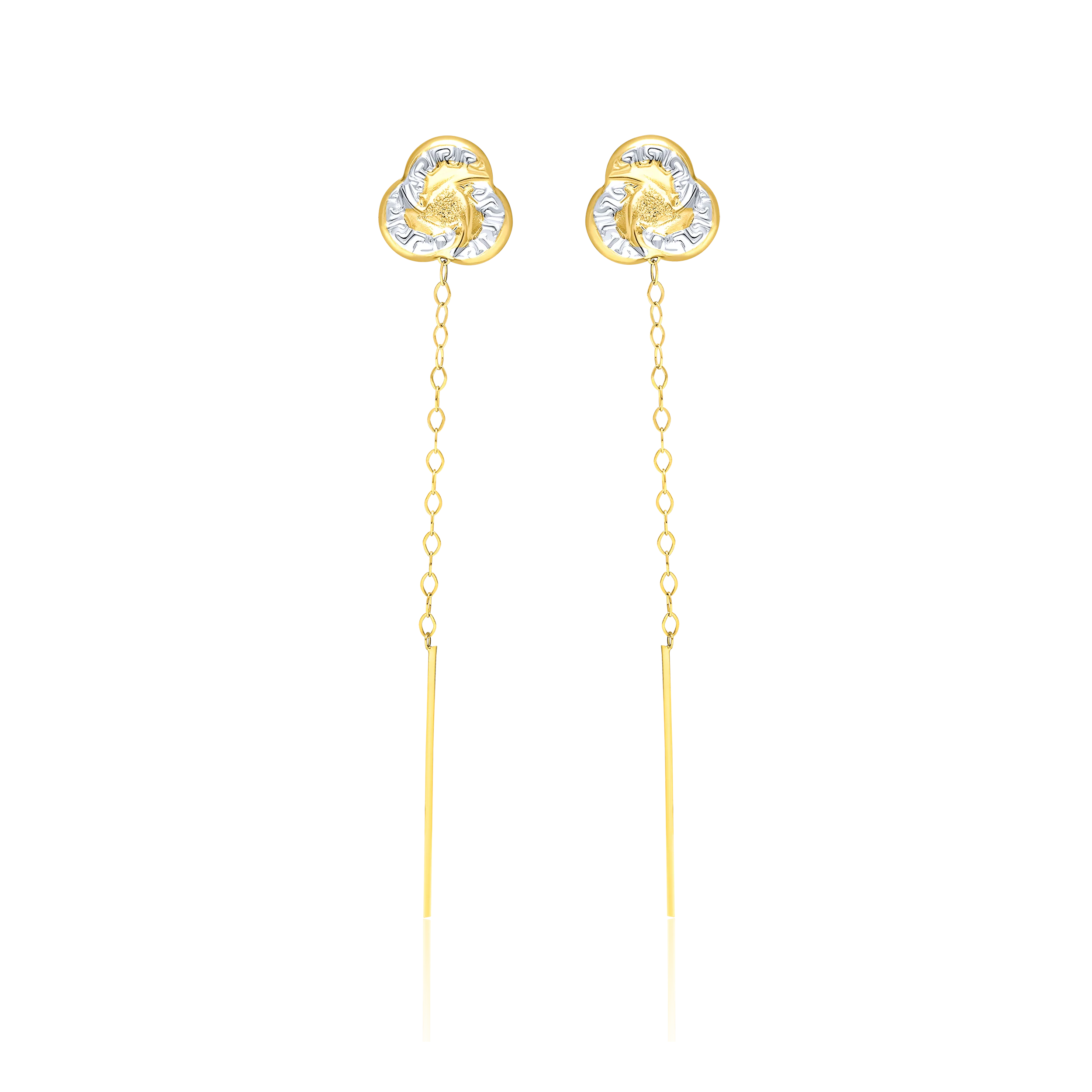 18K Pure Gold Hanging 2 Color Flower Earring Set Talagold