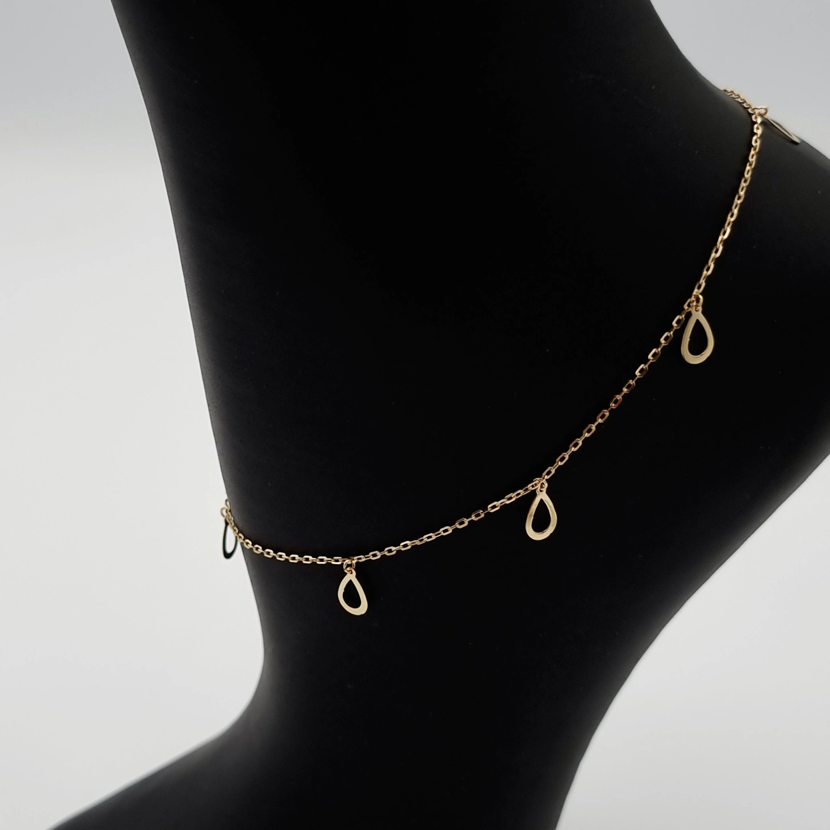 18K Pure Gold Hanging Drop Anklet - Image 4