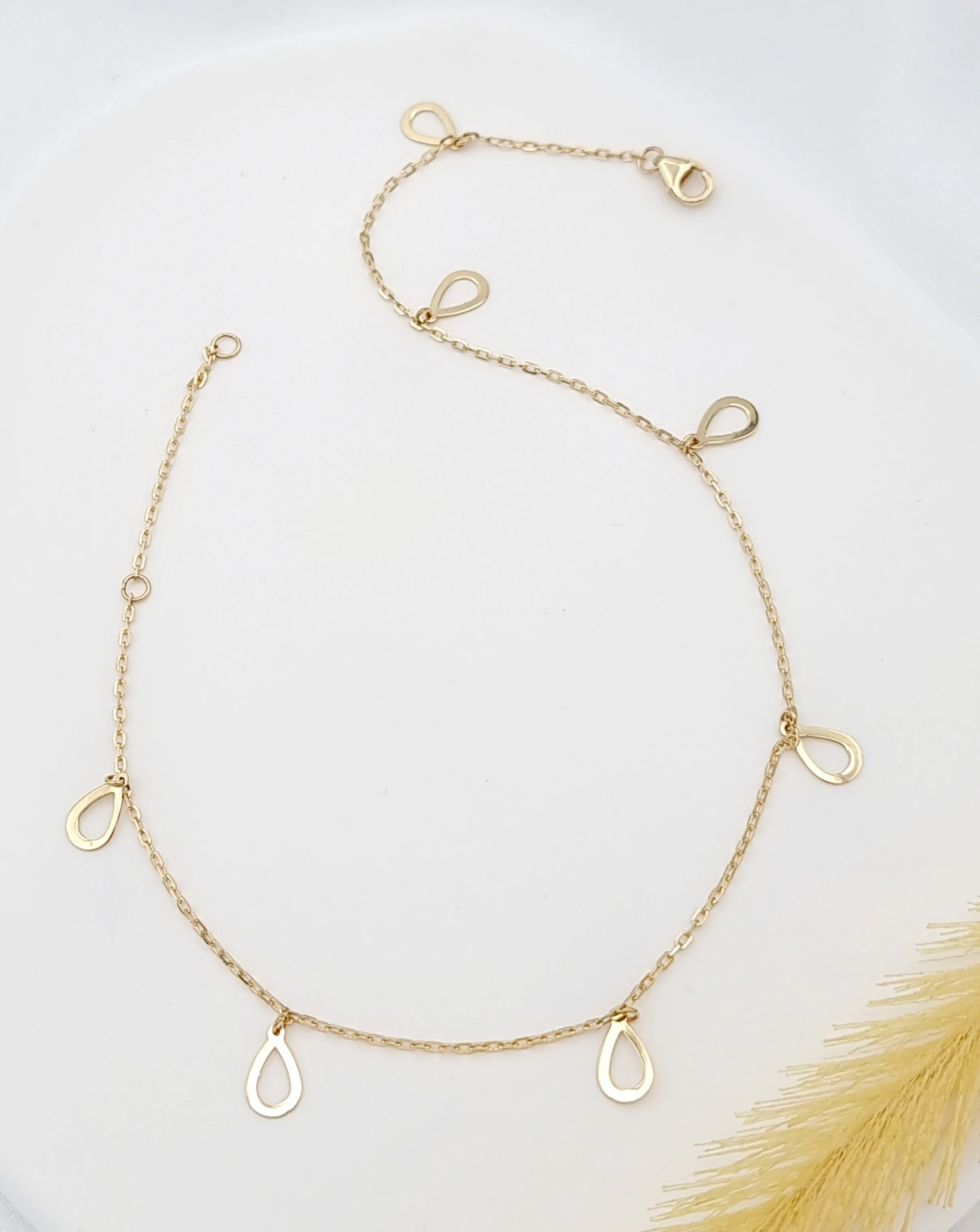 18K Pure Gold Hanging Drop Anklet - Image 5