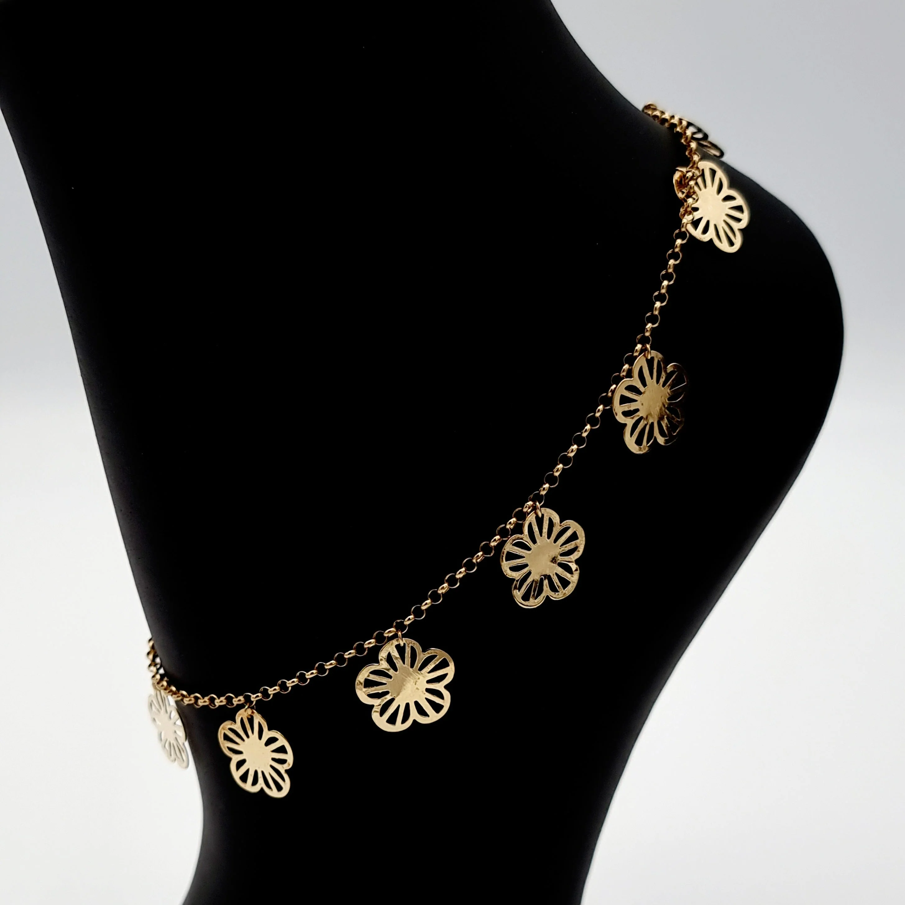 18K Pure Gold Hanging Flower Anklet - Image 5