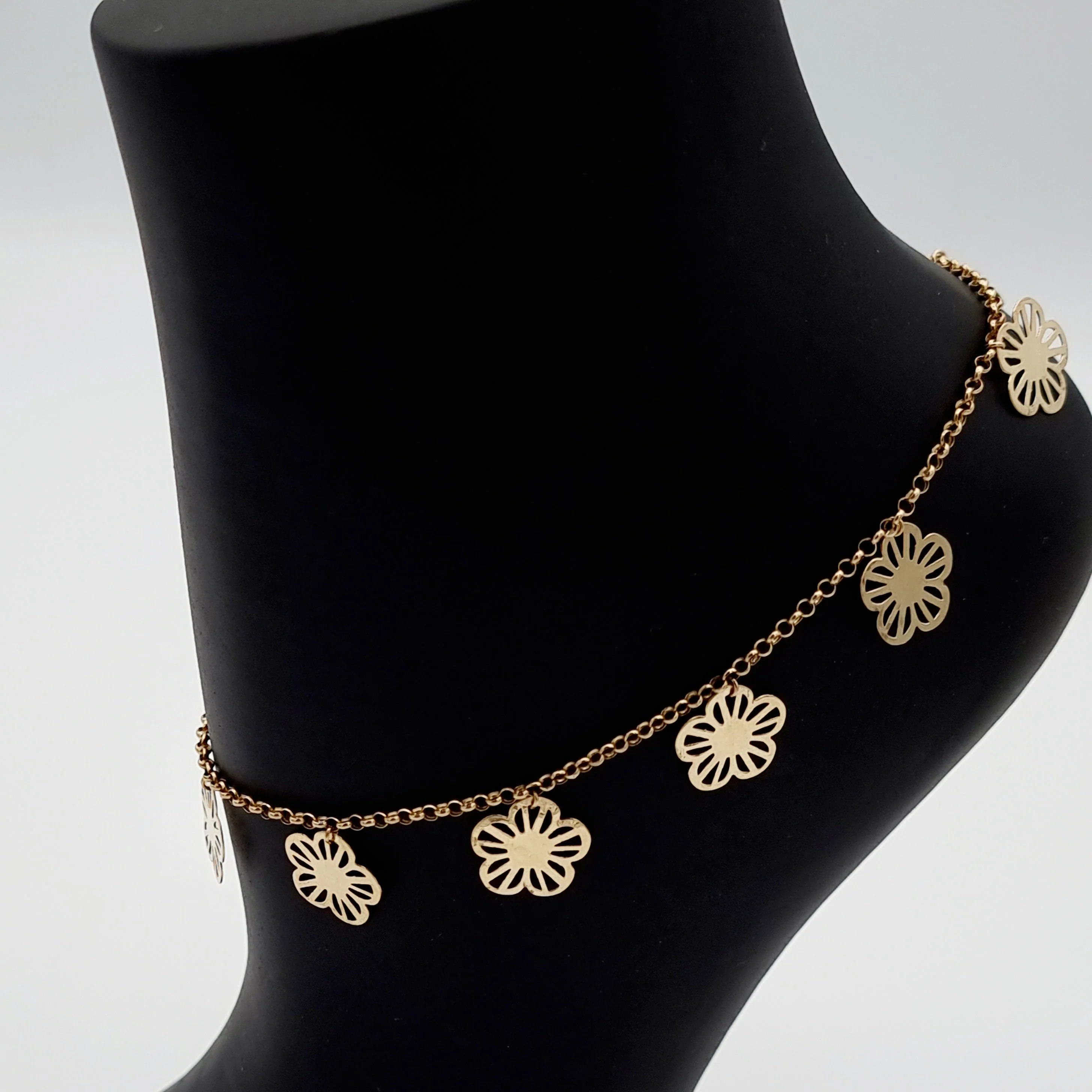 18K Pure Gold Hanging Flower Anklet - Image 7