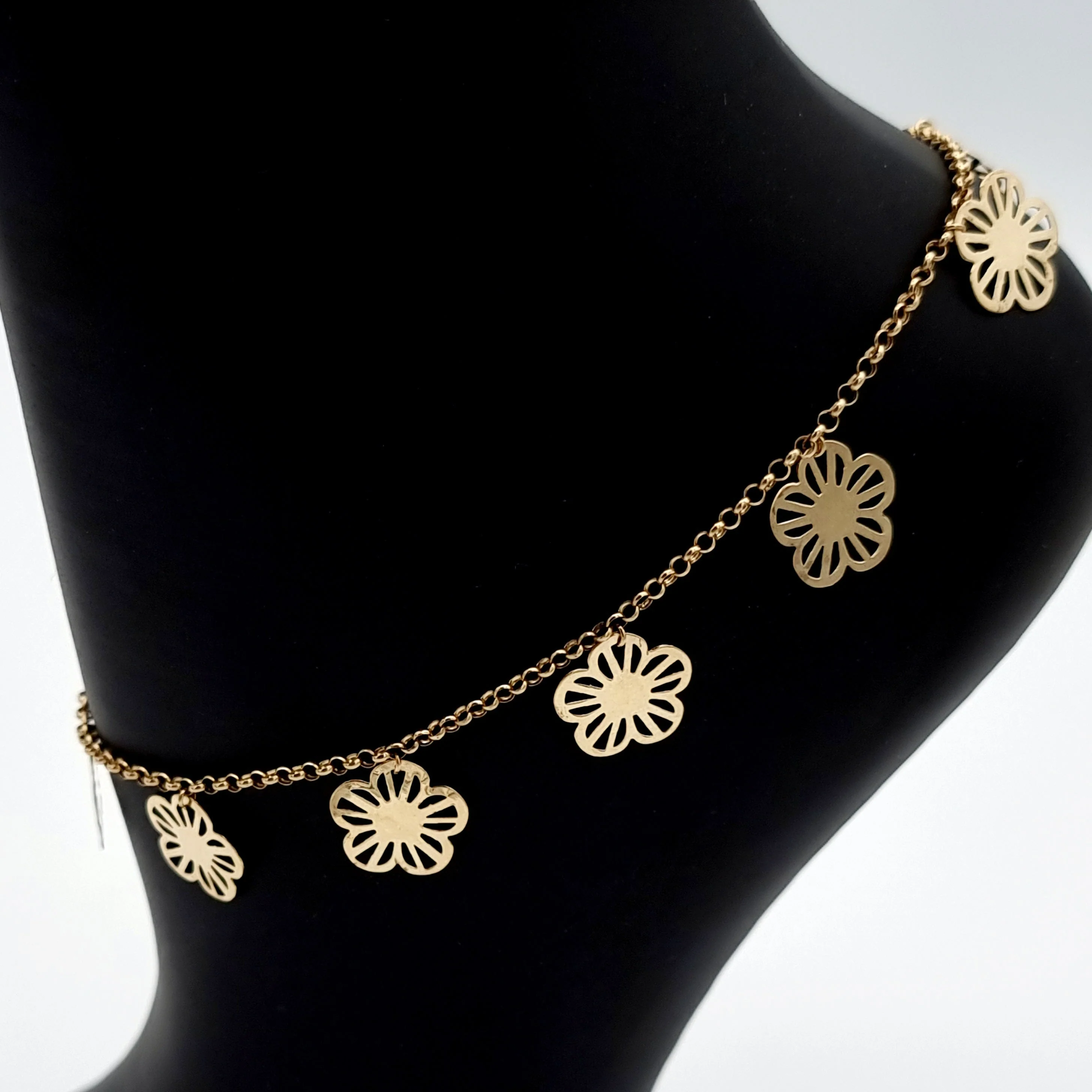 18K Pure Gold Hanging Flower Anklet - Image 8