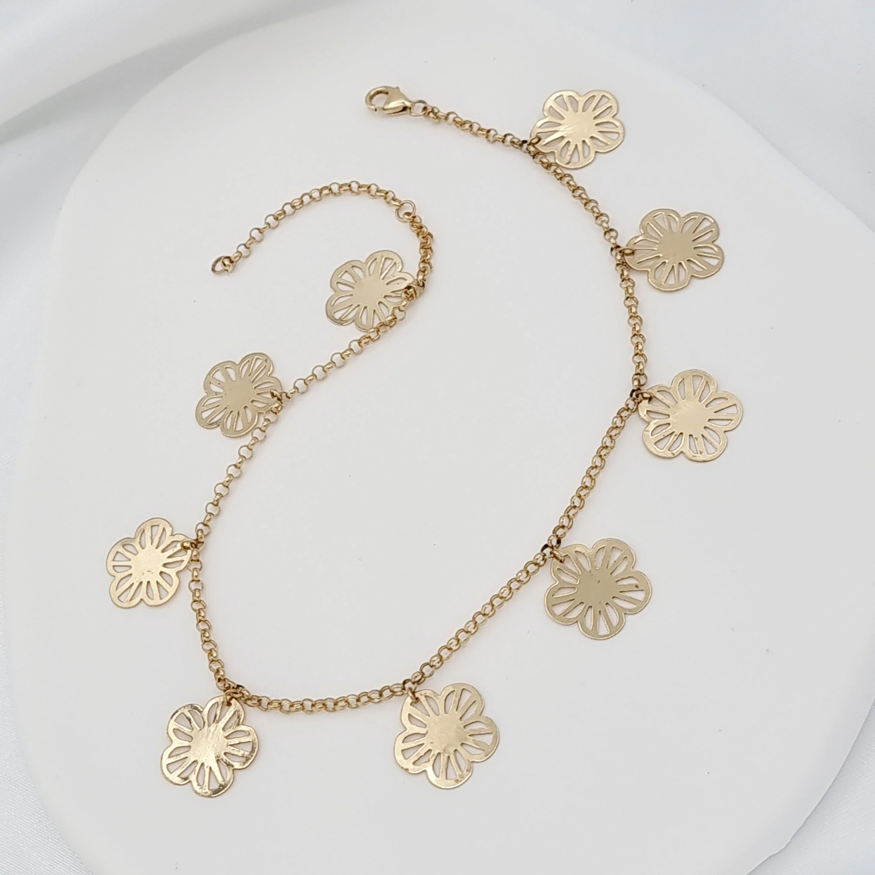 18K Pure Gold Hanging Flower Anklet - Image 9