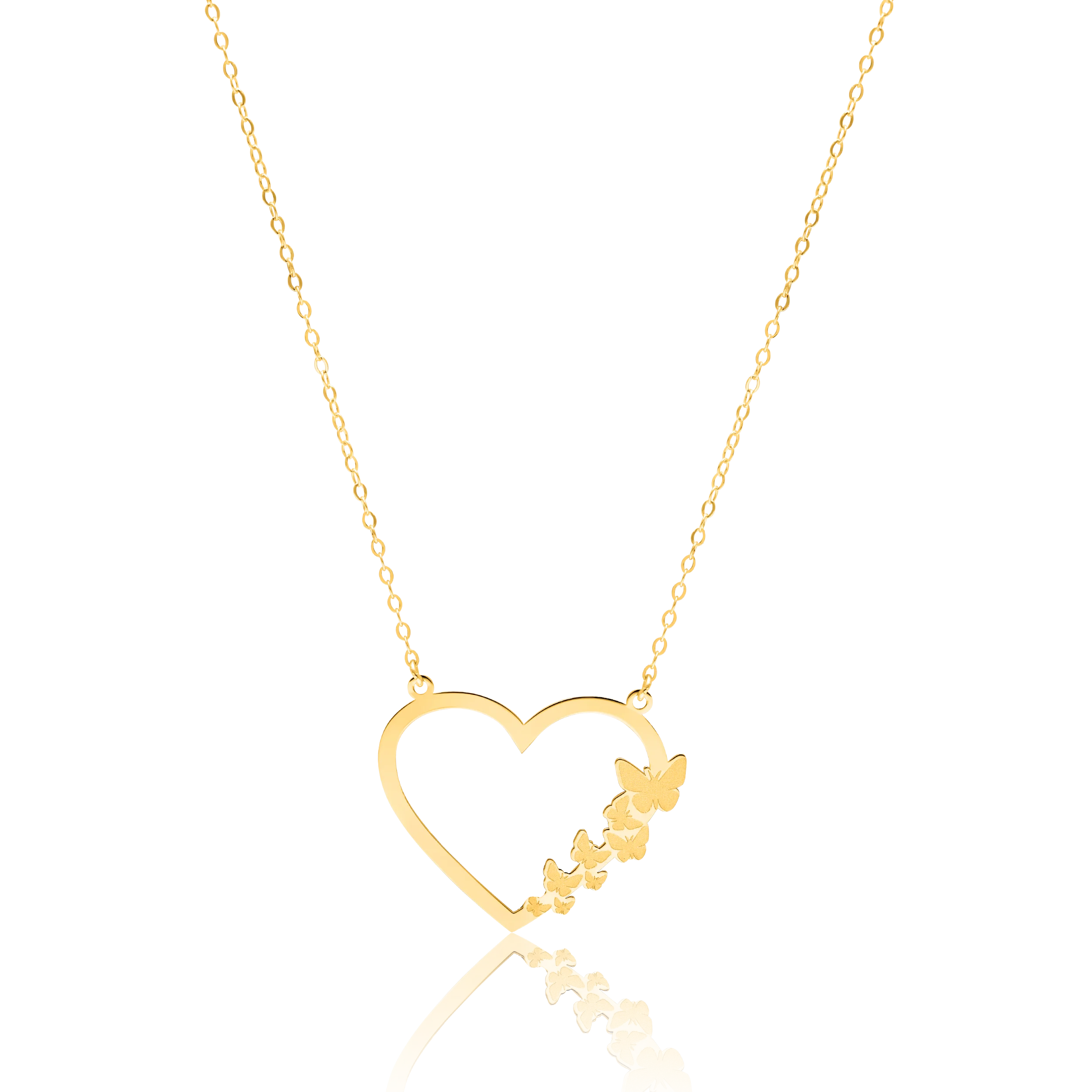 18K Pure Gold Heart Butterfly Necklace Talagold