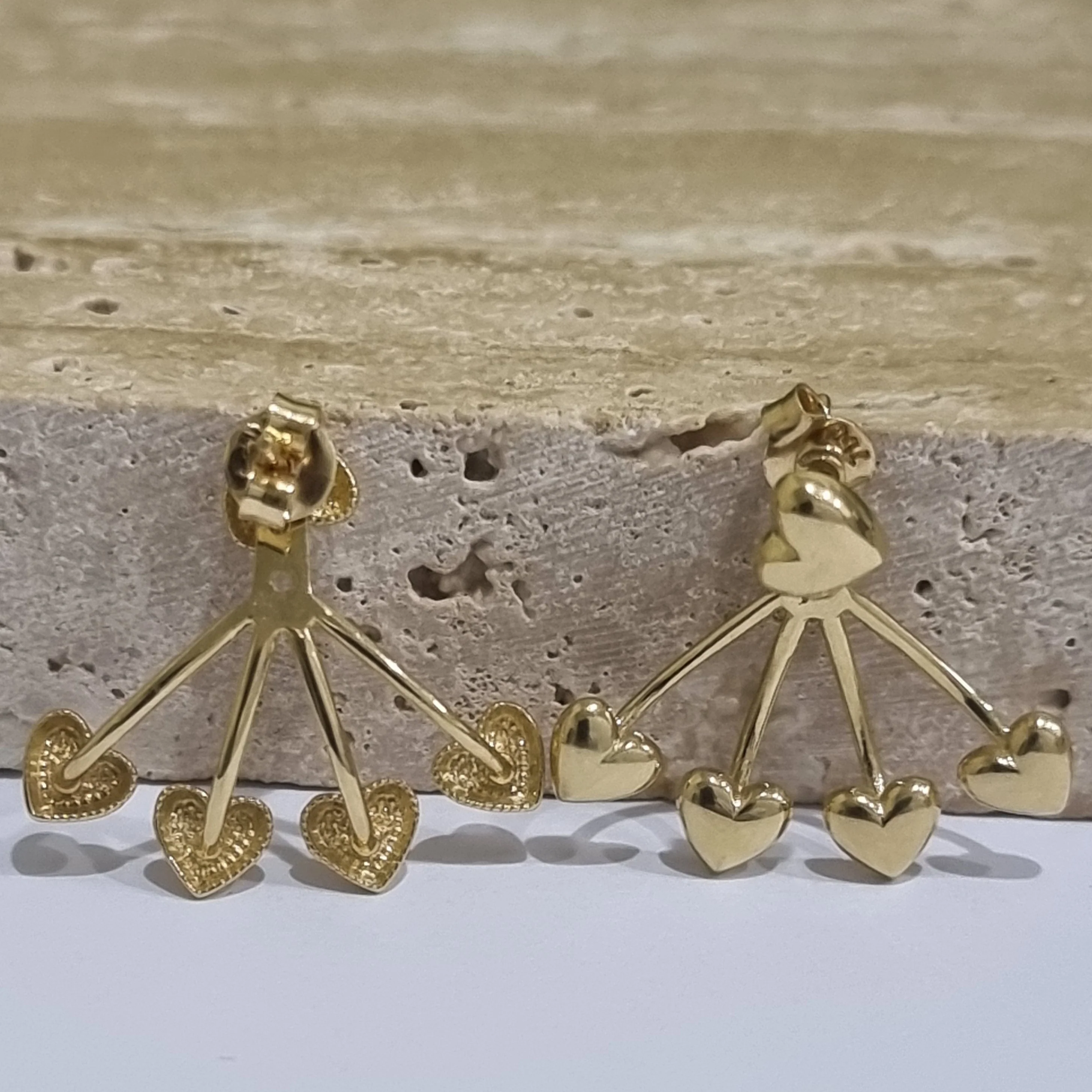 18K Pure Gold Heart Earring Set - Image 3
