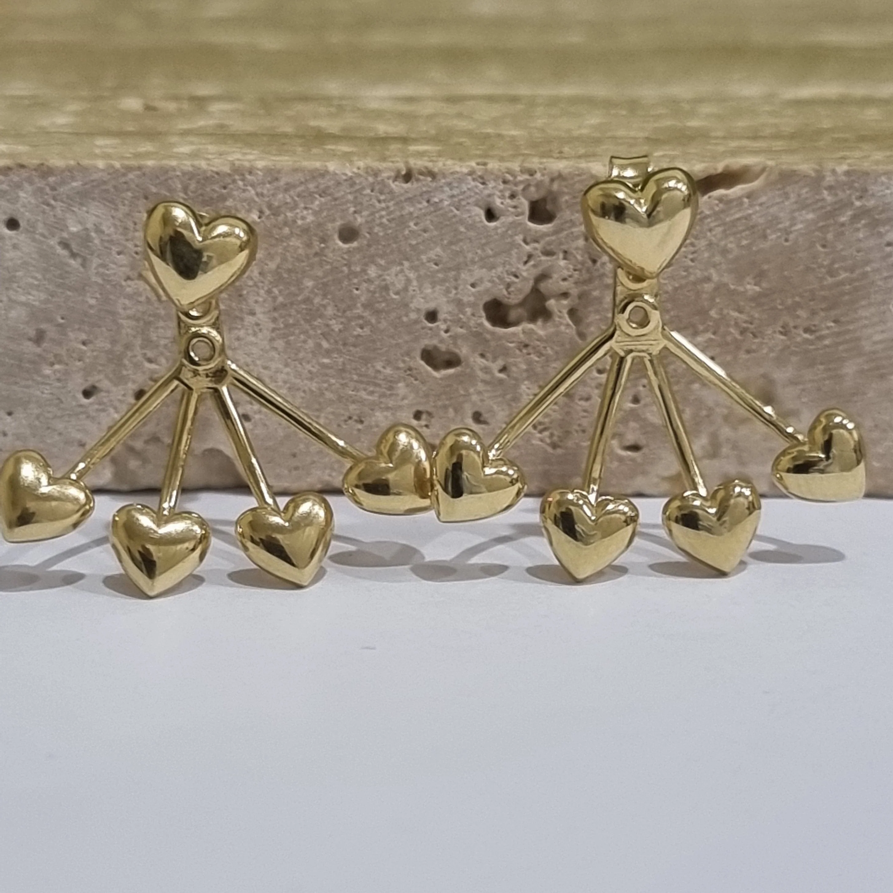 18K Pure Gold Heart Earring Set - Image 5