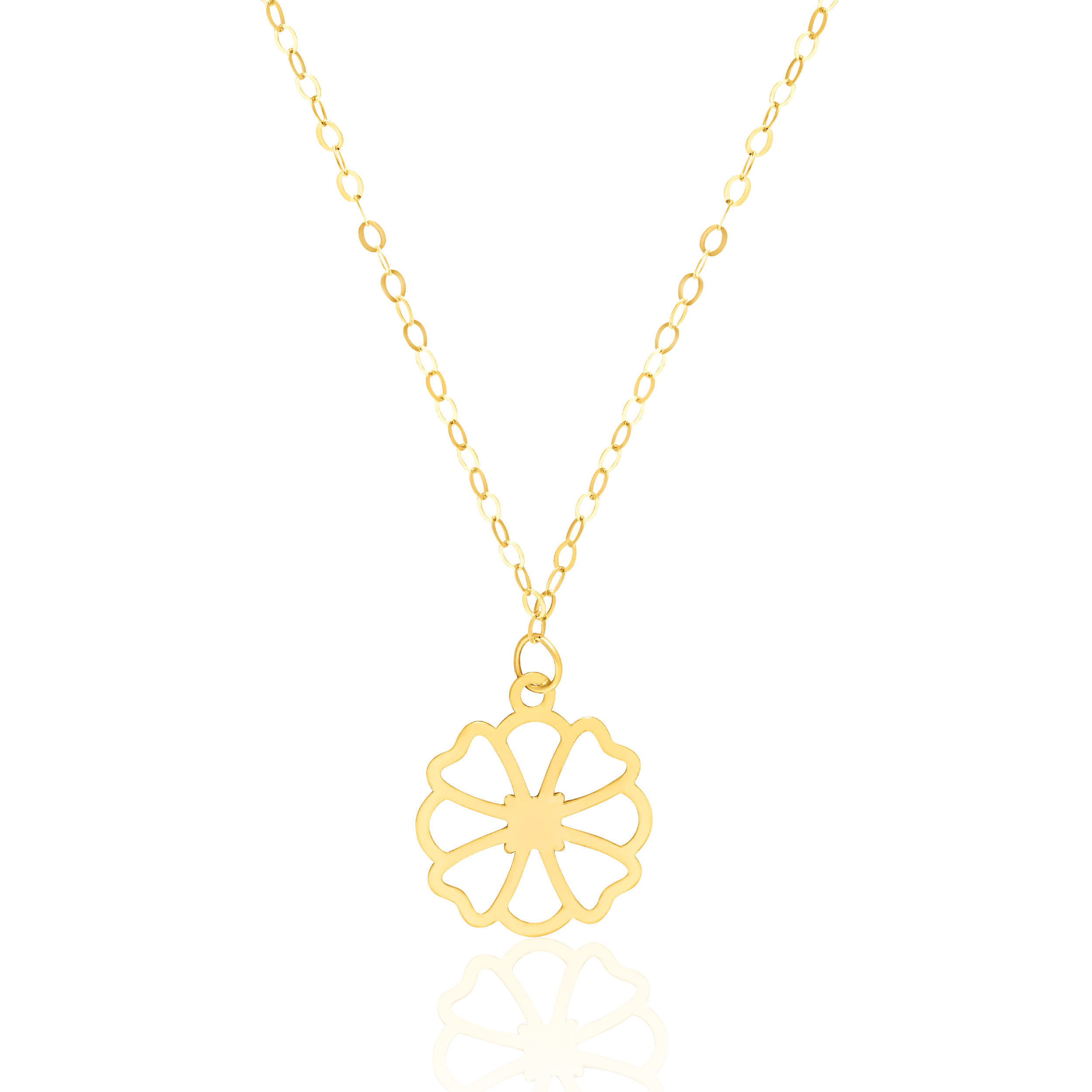 18K Pure Gold Heart Flower Necklace Talagold
